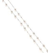 MIKIMOTO, BAROQUE CULTURED PEARL AND DIAMOND LONG CHAIN NECKLACE