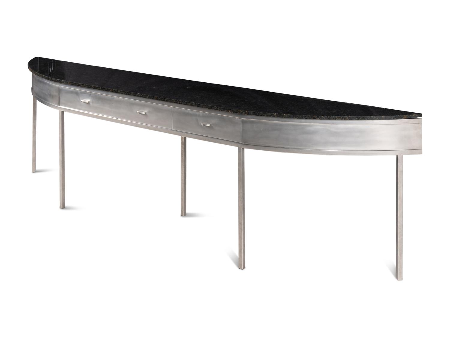 A Custom Steel Marble-Top Console Table