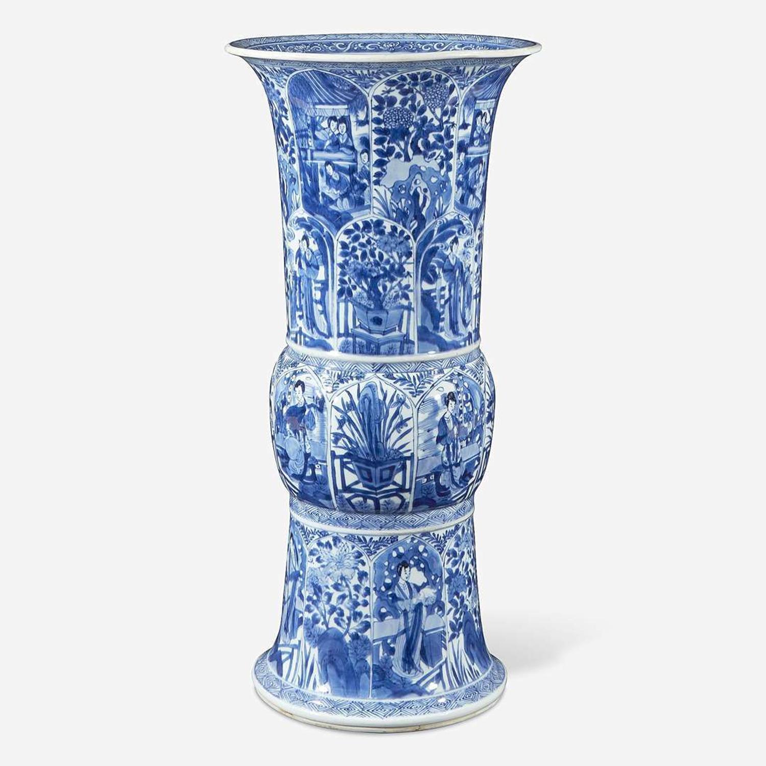 A large Chinese blue and white porcelain gu-form beaker vase Kangxi period