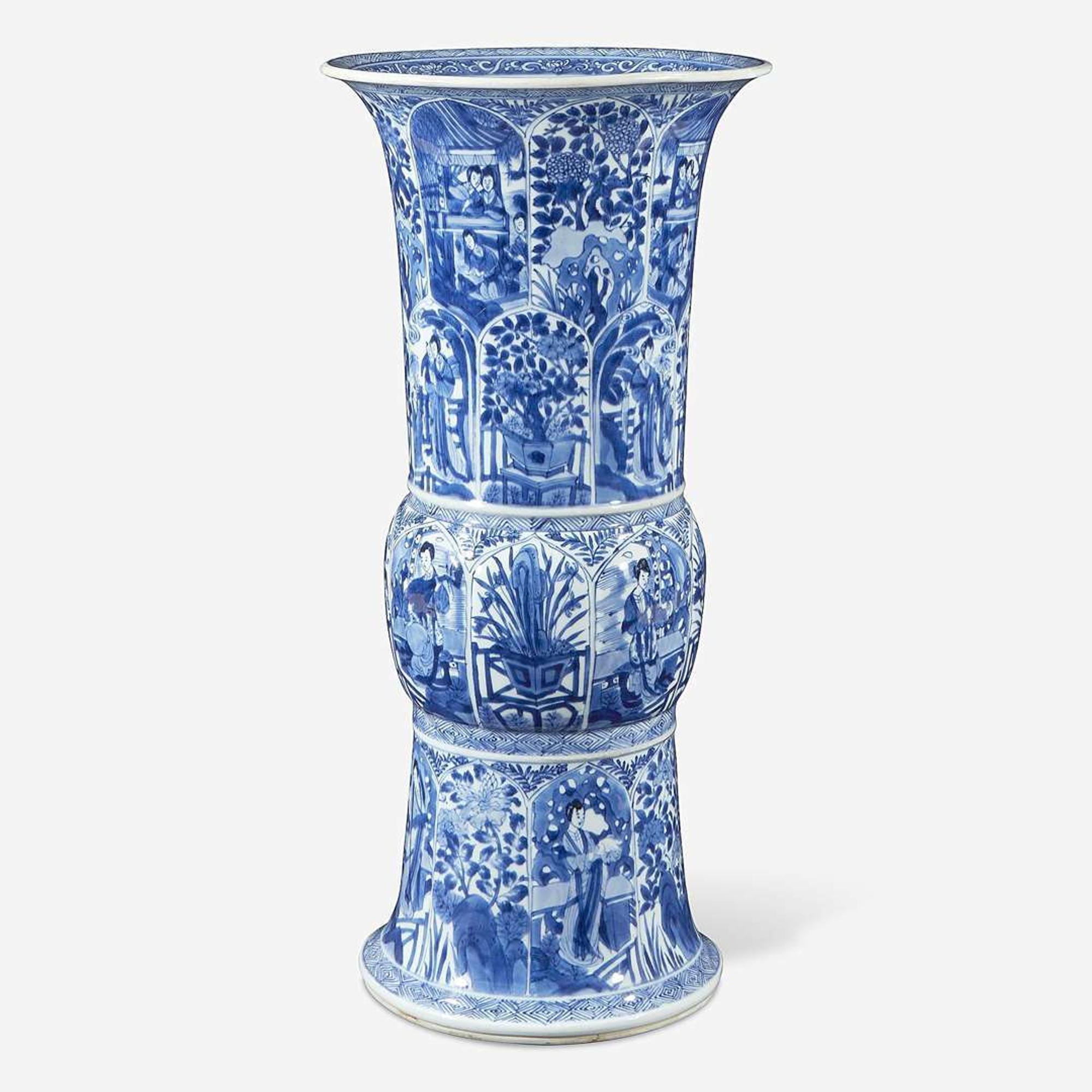 A large Chinese blue and white porcelain gu-form beaker vase Kangxi period