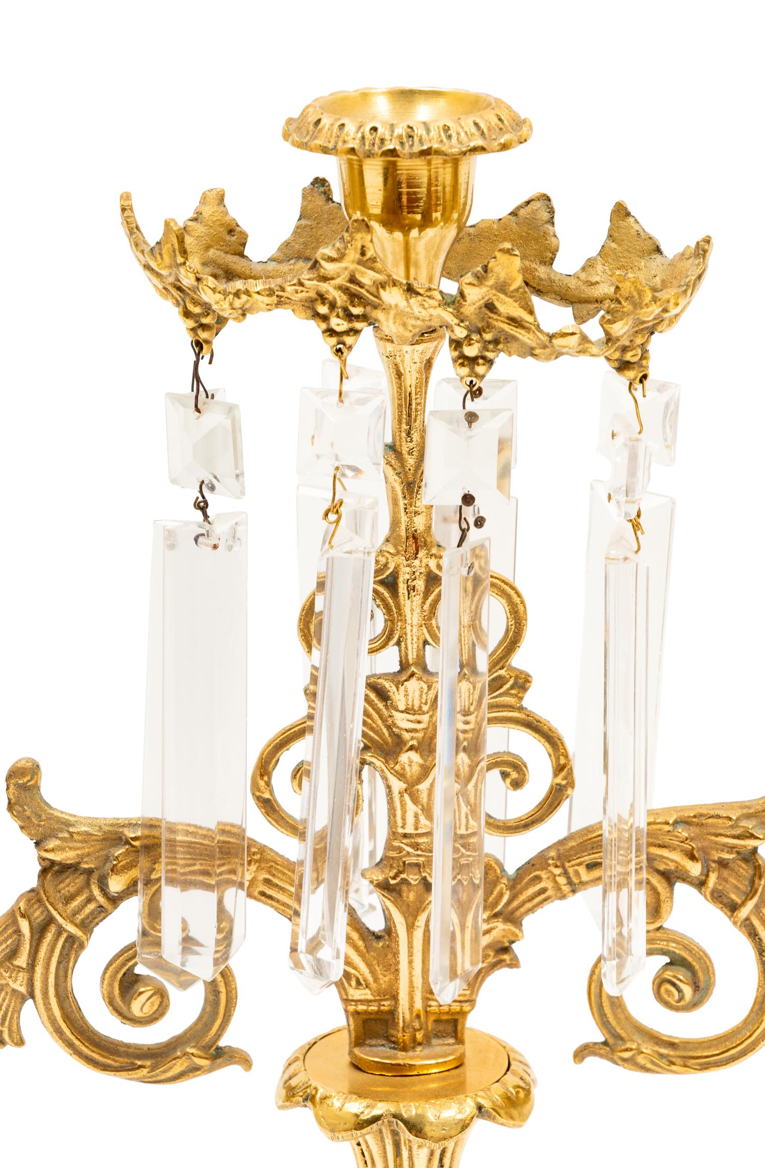 A Pair of Three Light Prism Candelabras