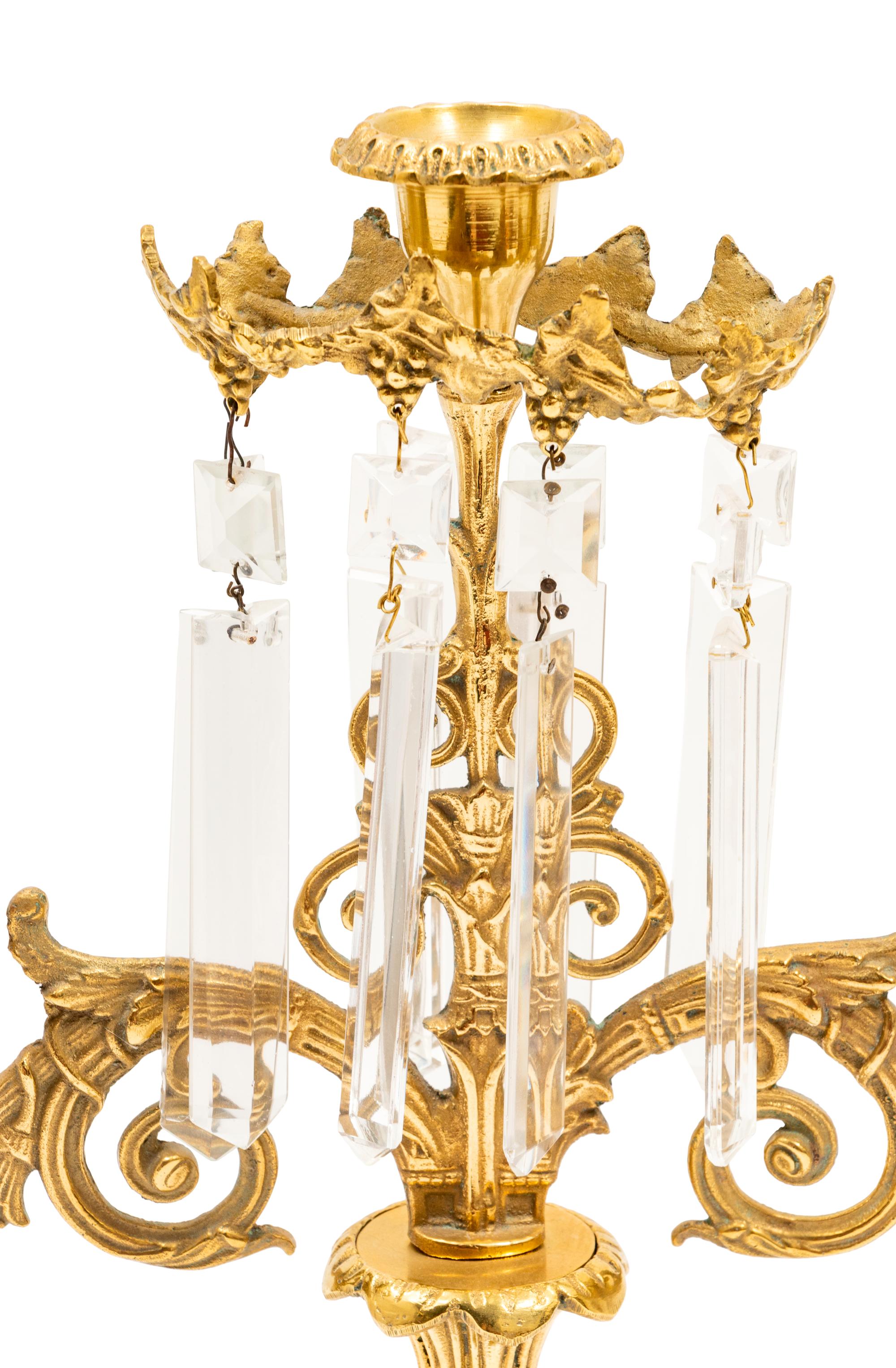 A Pair of Three Light Prism Candelabras
