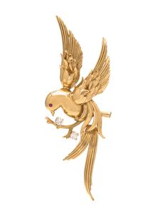 An 18 Karat Yellow Gold, Diamond and Ruby Bird Brooch, Peter Lindeman,