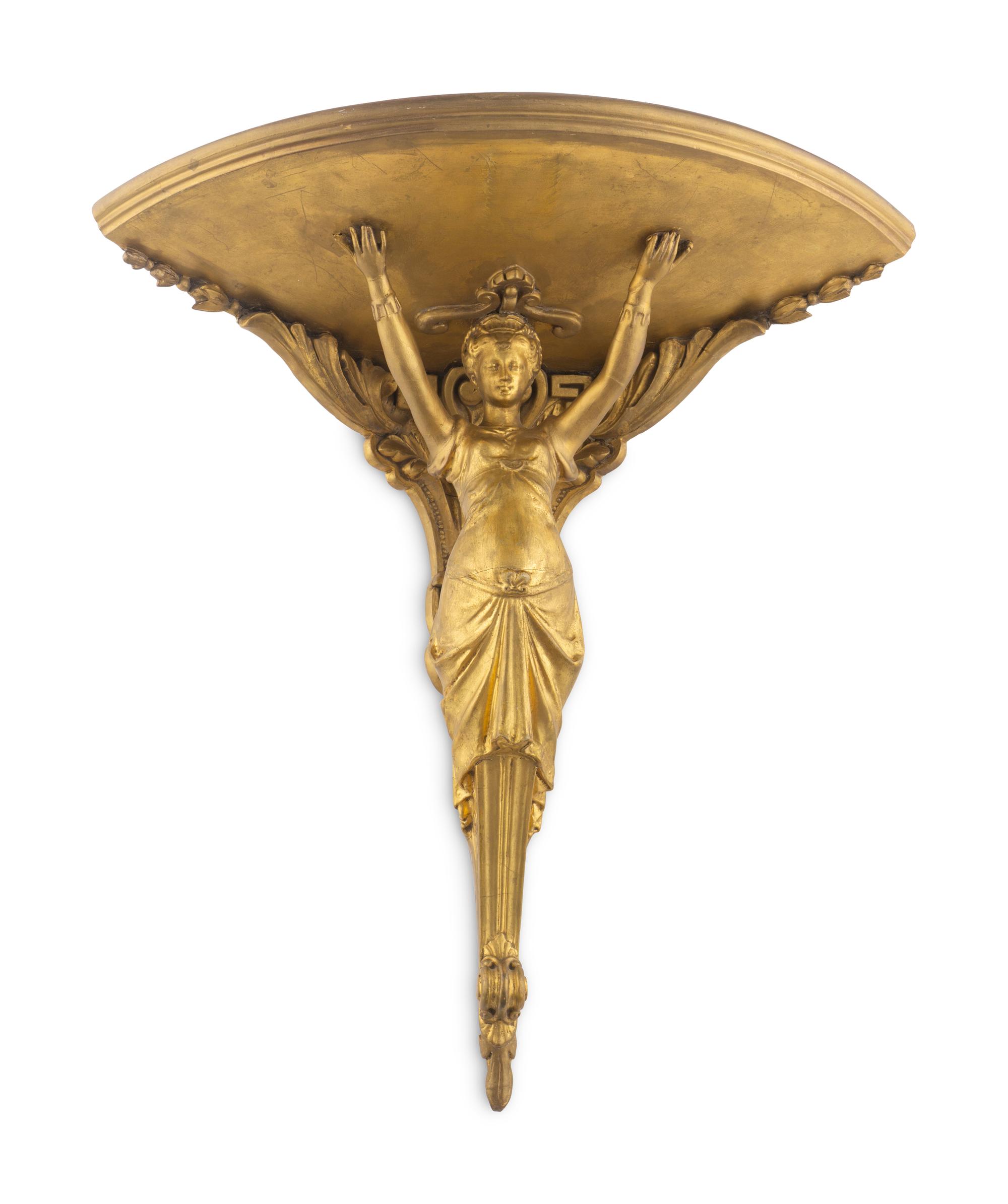 An Italian Carved Giltwood Figural Corner Wall Bracket