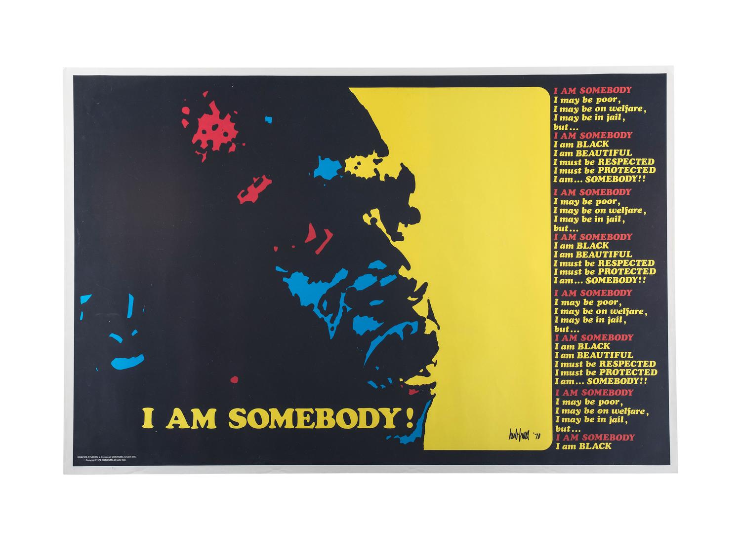 [BLACK PANTHERS]. BRUCE, Herb, artist. I Am Somebody. Chicago: Gráfica Studios, Charisma Chain Inc., 1970.