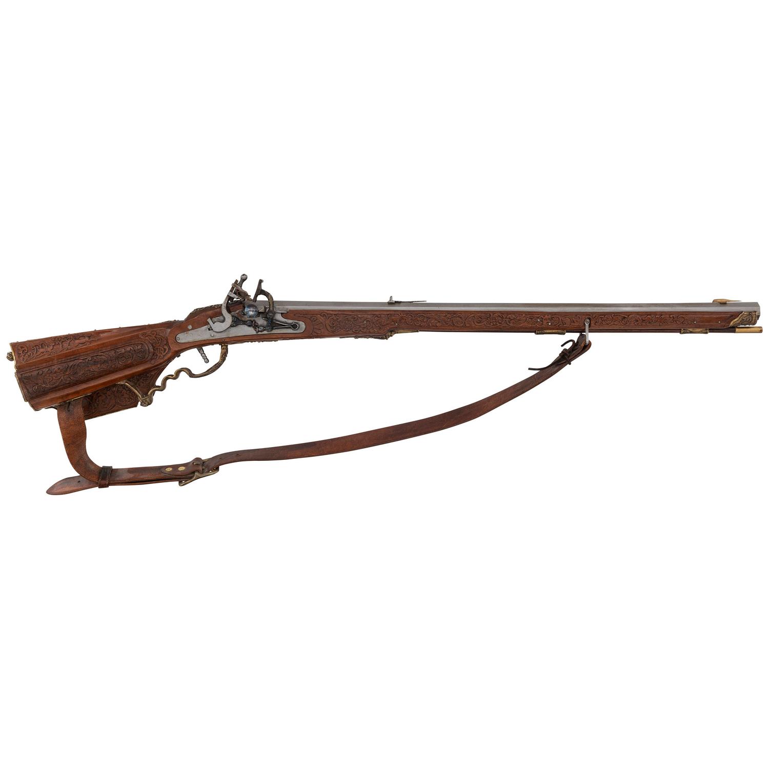 Contemporary Snaphance Jaeger Rifle in the Style of Meister der Tierkopfranke by John B. Derrick (American, b.1936)