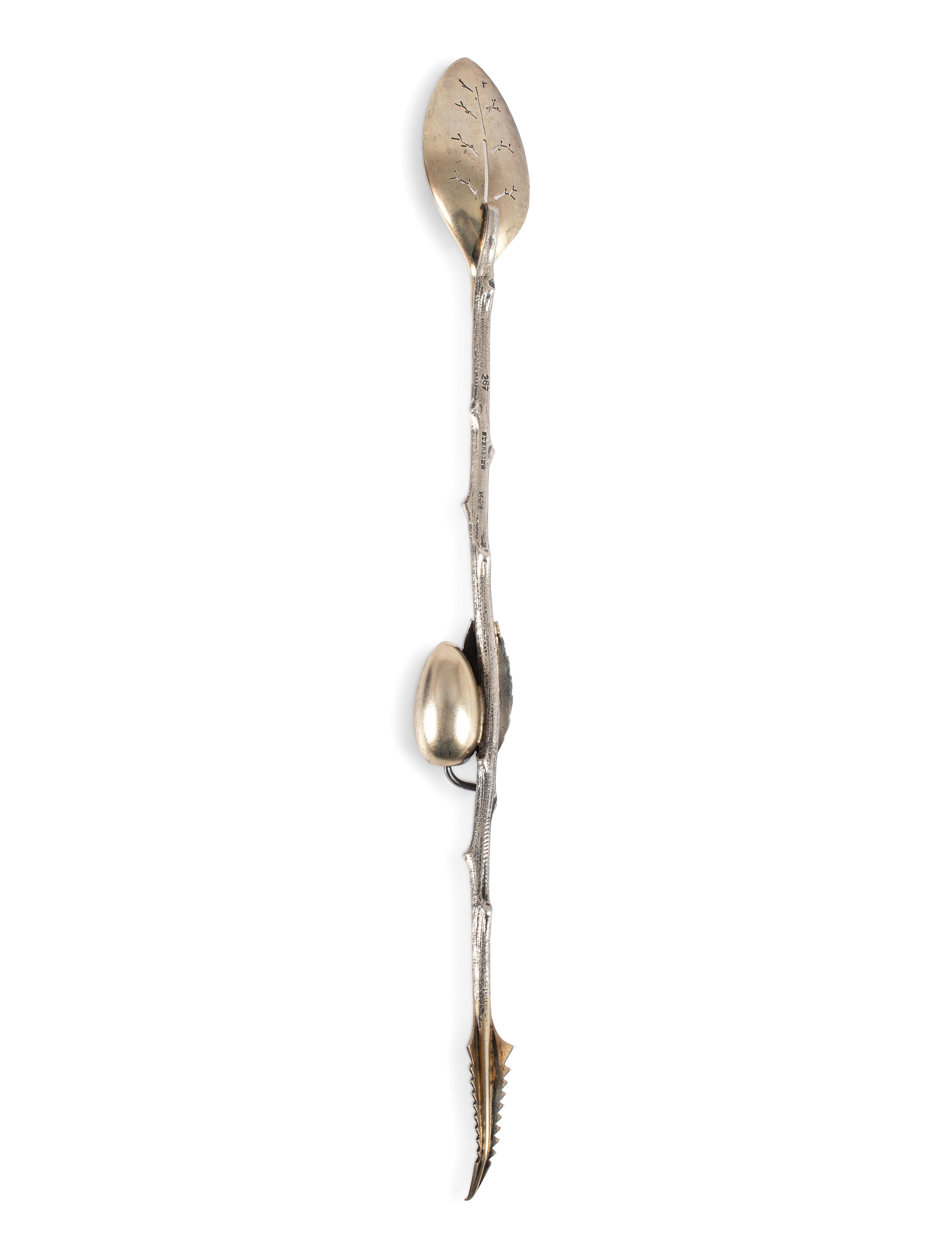 An Early Gorham Silver Olive Spoon and Seafood Forks