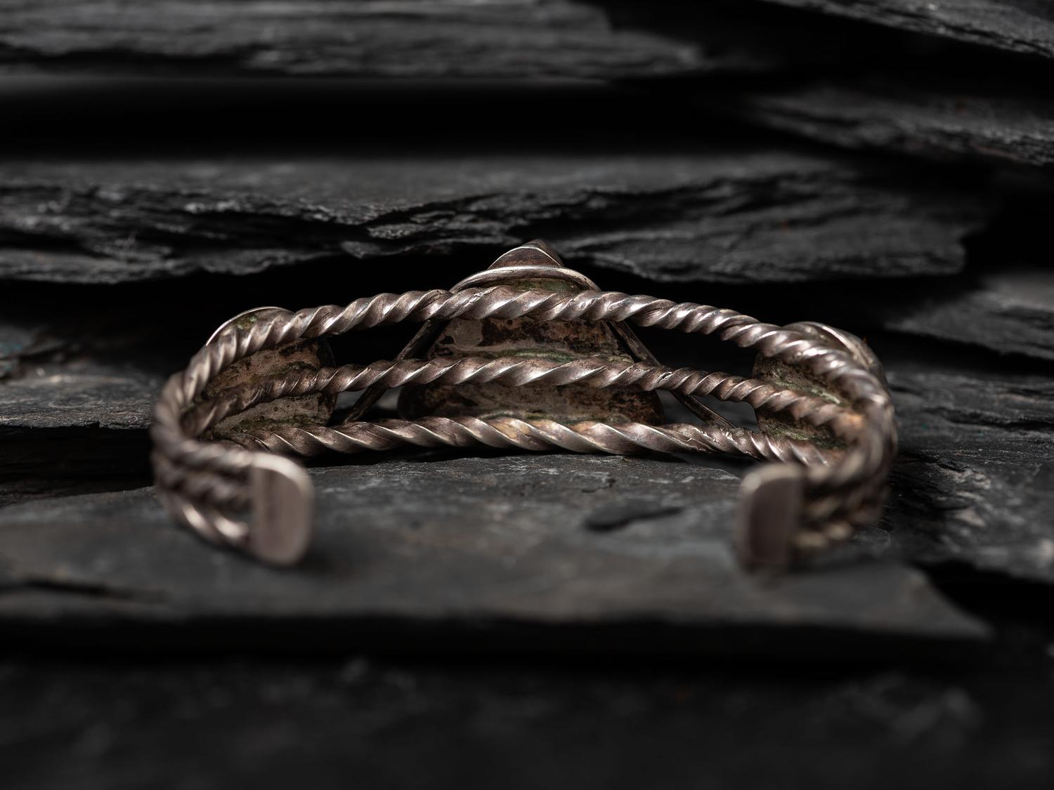 Navajo Twisted Wire and Turquoise Cuff Bracelet