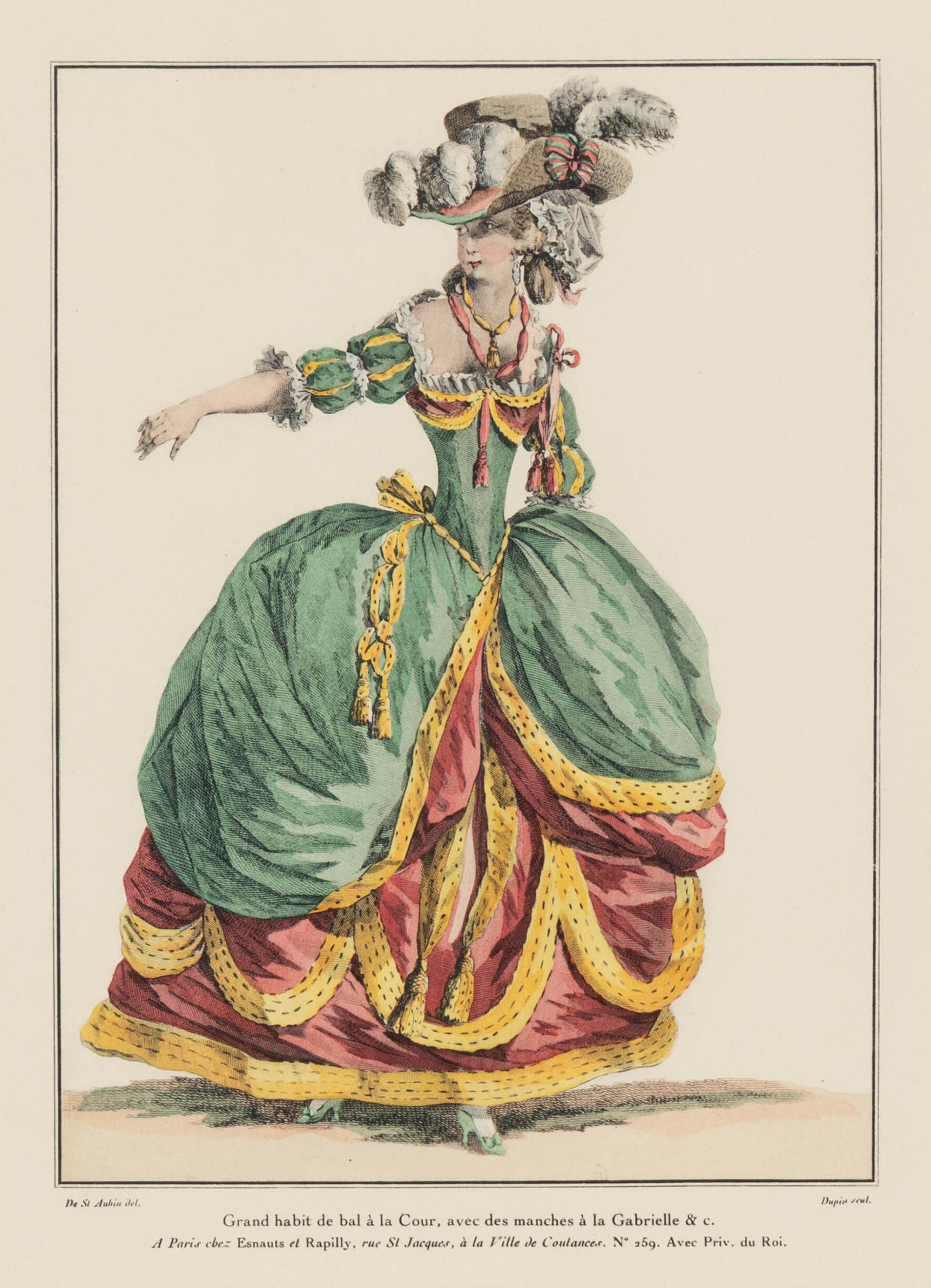 Two Sets of Four French Hand-Colored Costume Engravings