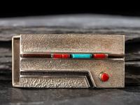 Inlaid Silver Belt Buckle, with 14K Gold Accent