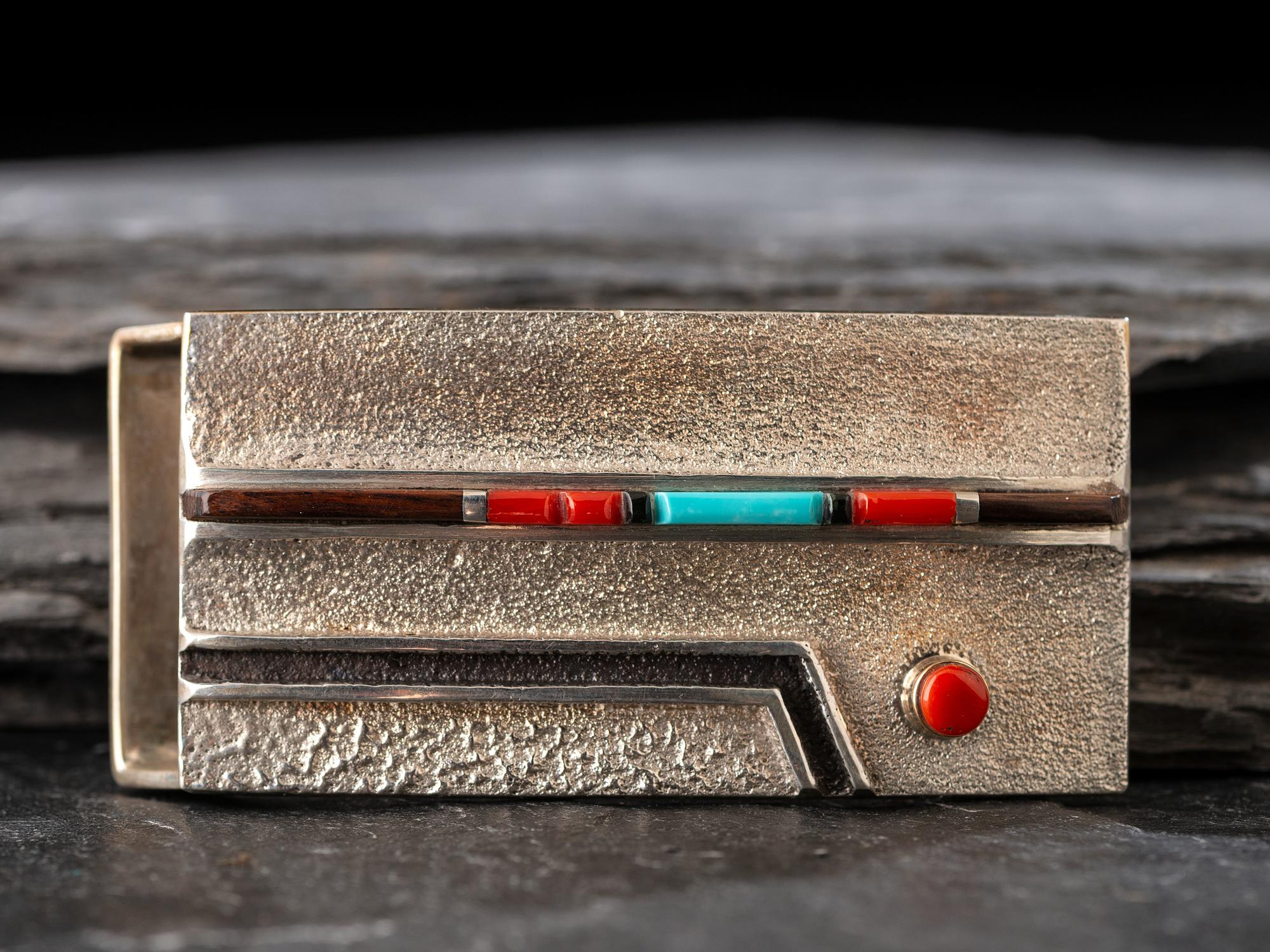Inlaid Silver Belt Buckle, with 14K Gold Accent