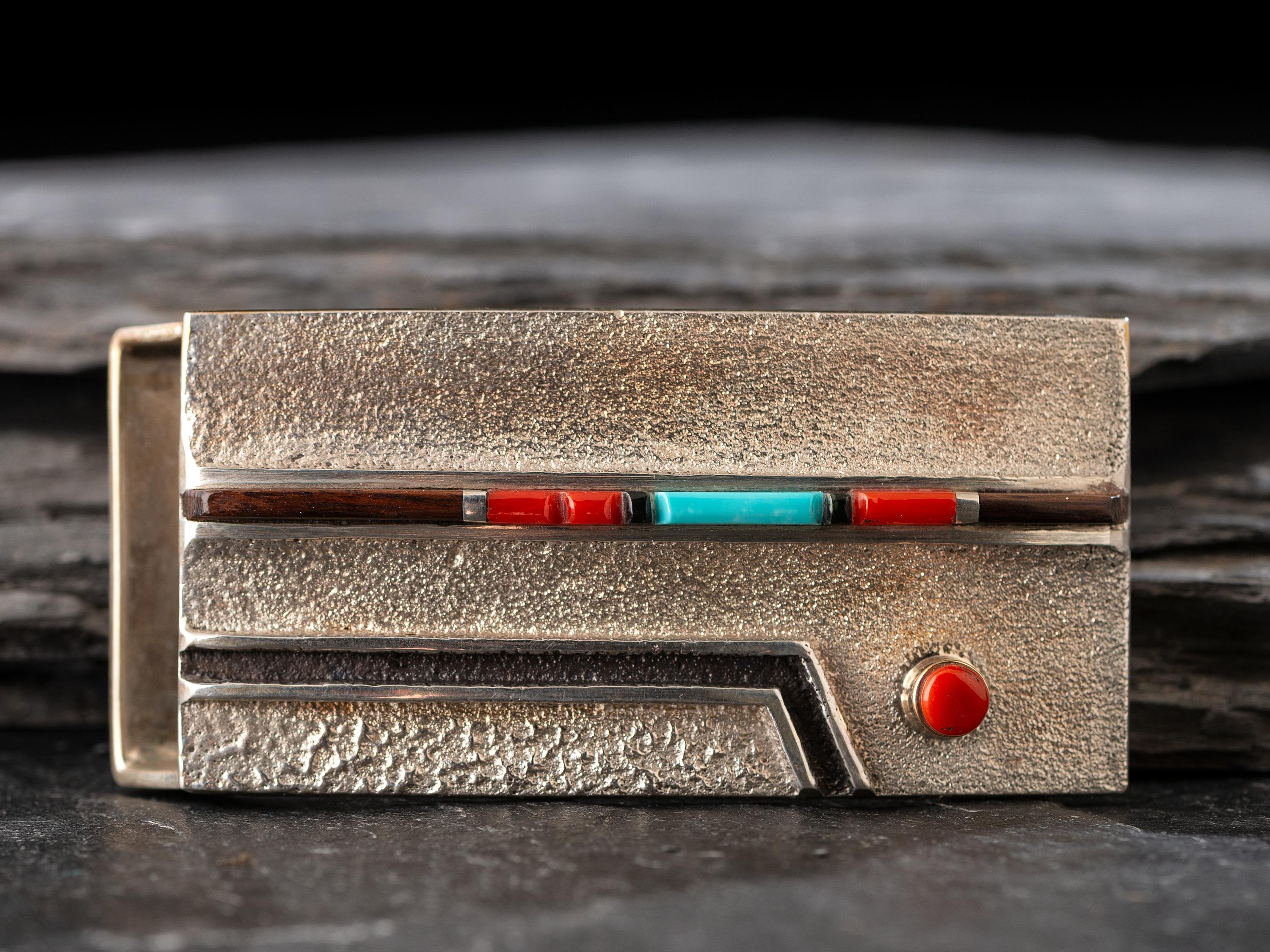 Inlaid Silver Belt Buckle, with 14K Gold Accent