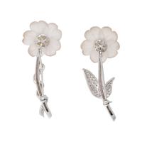 PAIR OF WHITE GOLD, ROCK CRYSTAL AND DIAMOND FLOWER BROOCHES