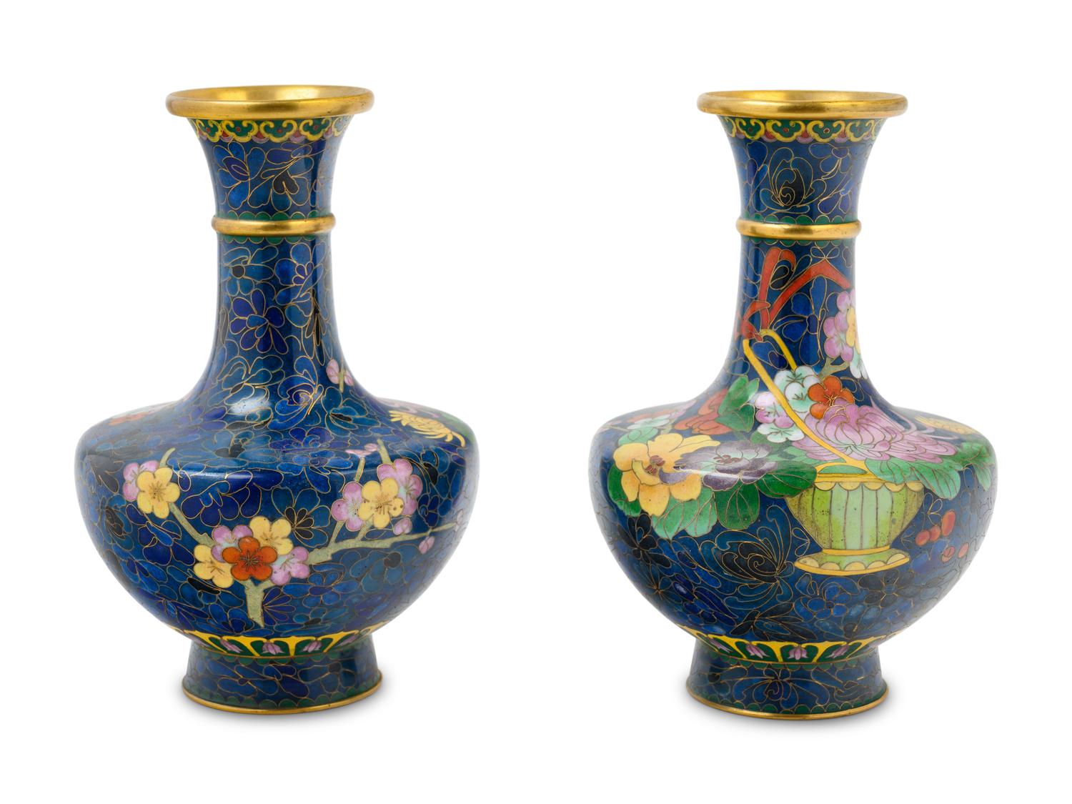 A Pair of Chinese Export Cloisonné Enamel Vases