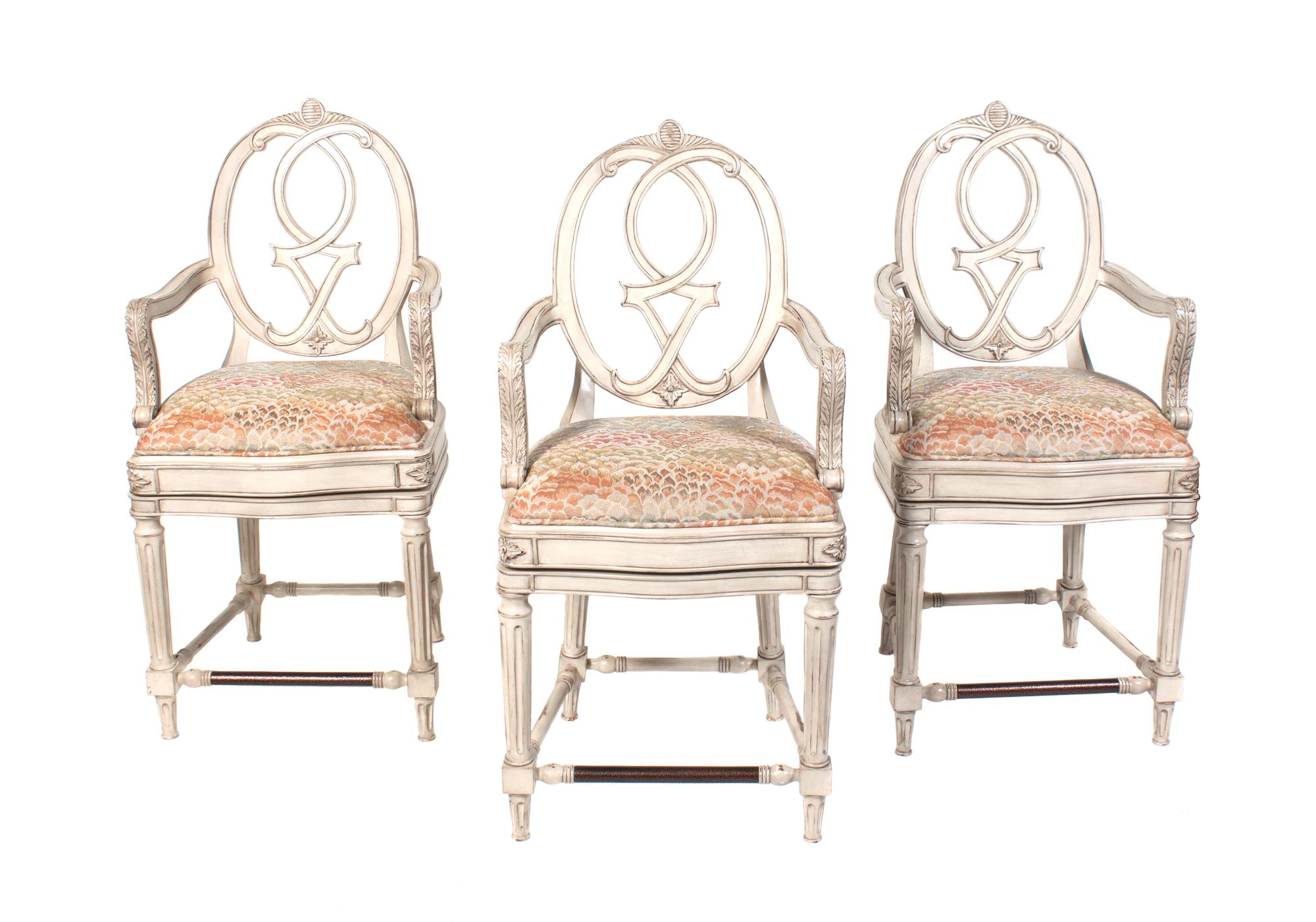 Three Contemporary Painted Open Armchairs Height 43 inches. — 20TH CENTURY