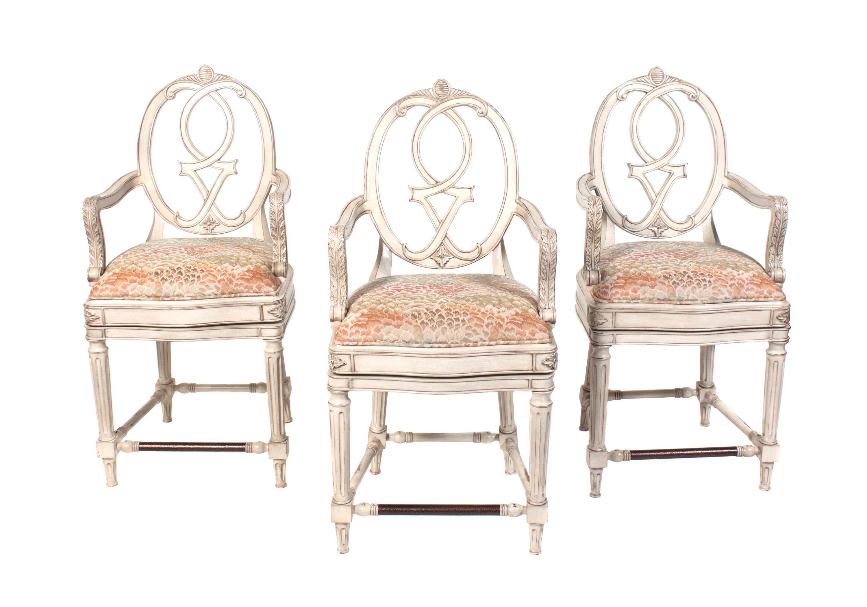 Three Contemporary Painted Open Armchairs Height 43 inches. — 20TH CENTURY