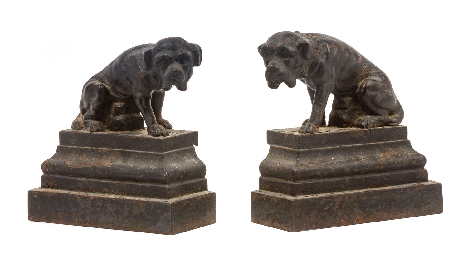 A Pair of Painted Cast Iron Mastiff Doorstops Height 6 1/2 inches.