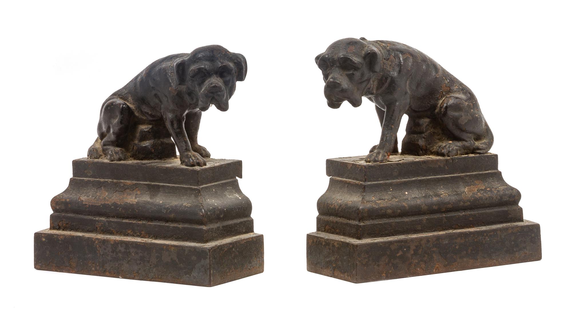 A Pair of Painted Cast Iron Mastiff Doorstops Height 6 1/2 inches.