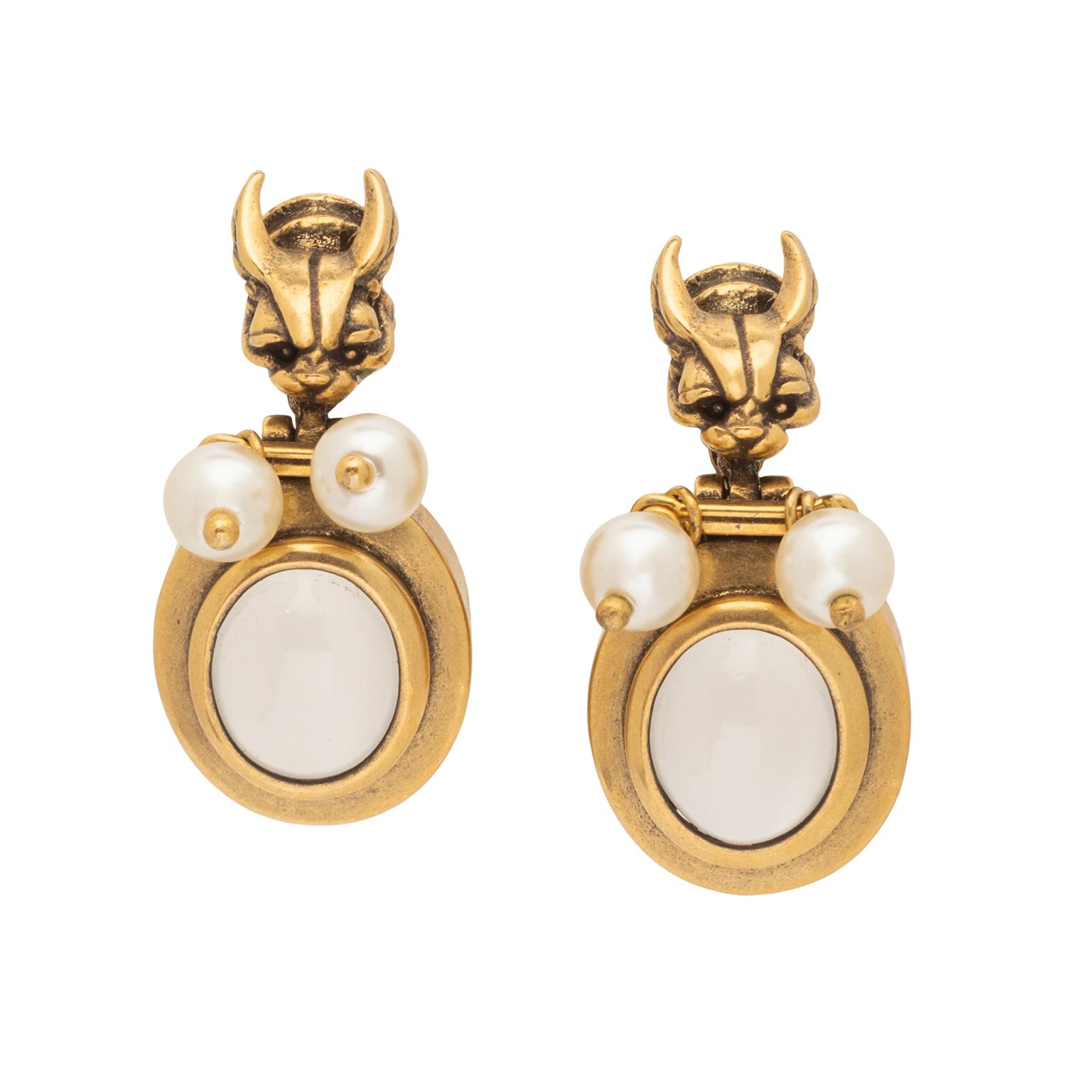CAT'S EYE MOONSTONE AND CULTURED PEARL EARRINGS