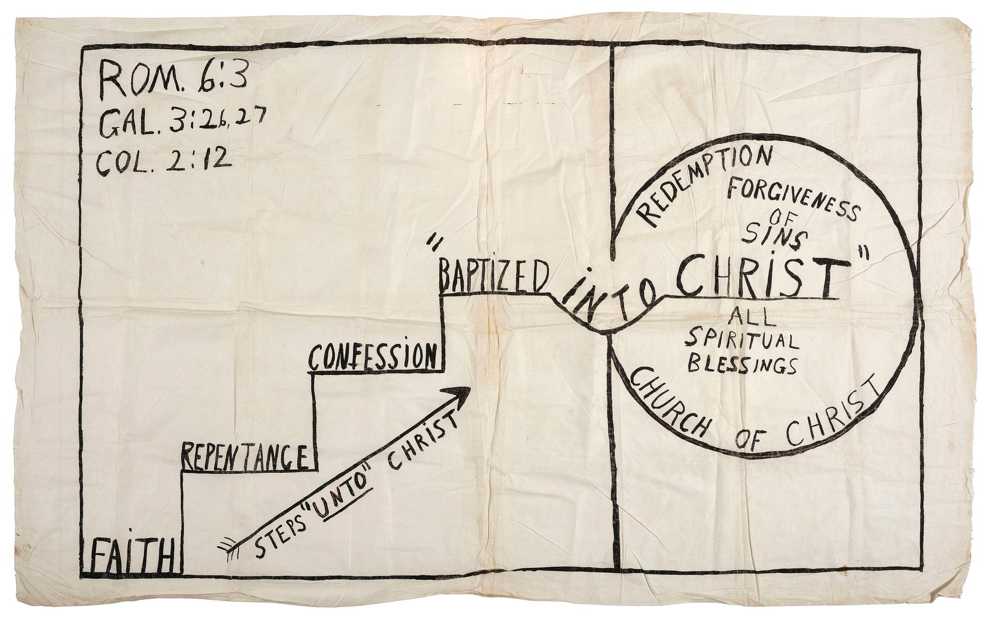[RELIGION]. A group of 3 illustrated church tent revival banners, incl. Steps "Unto" Christ . [ca 1910s-1920s].