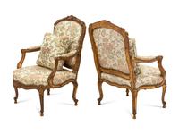 A Pair of Italian Rococo Style Giltwood Fauteuils