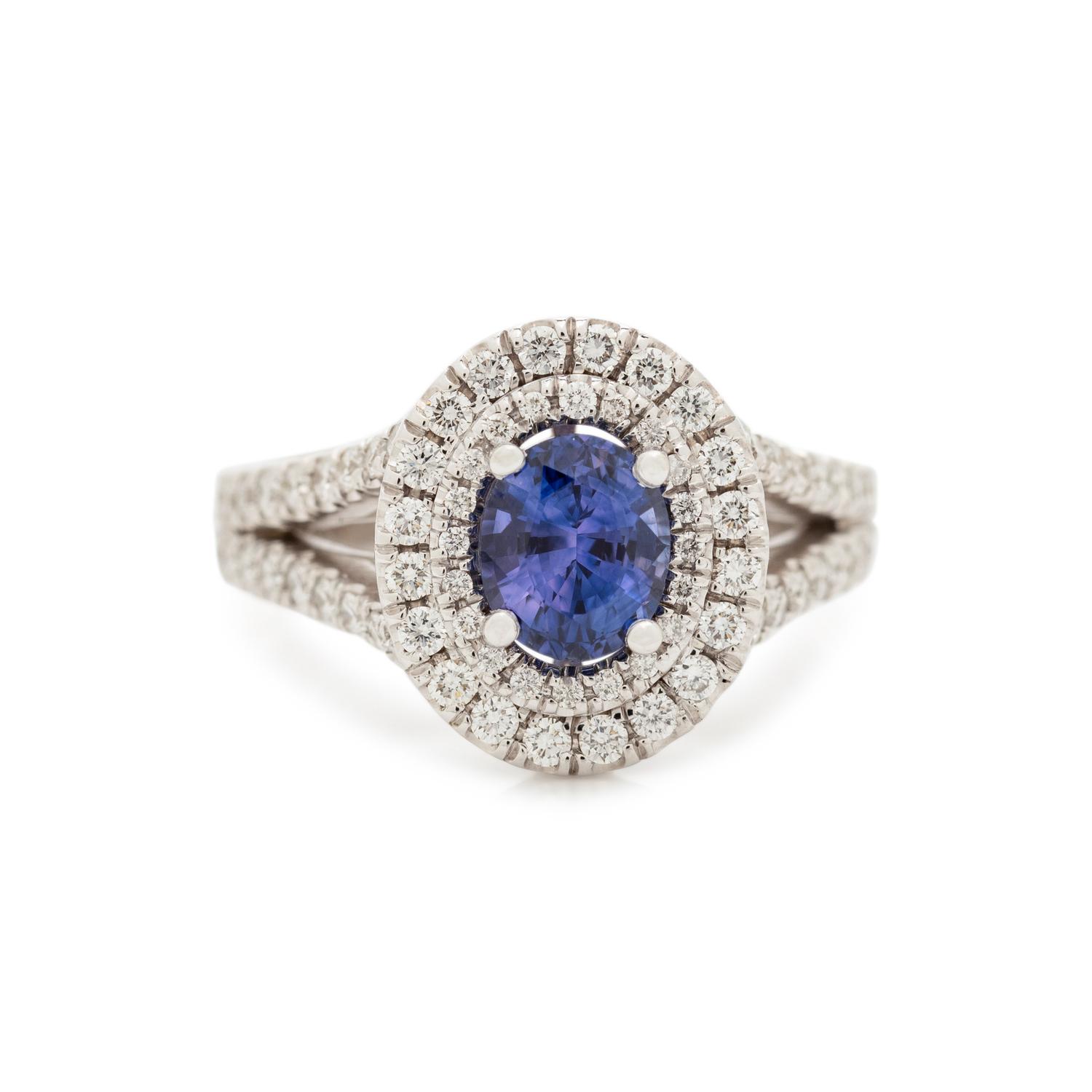 COLOR CHANGE SAPPHIRE AND DIAMOND RING