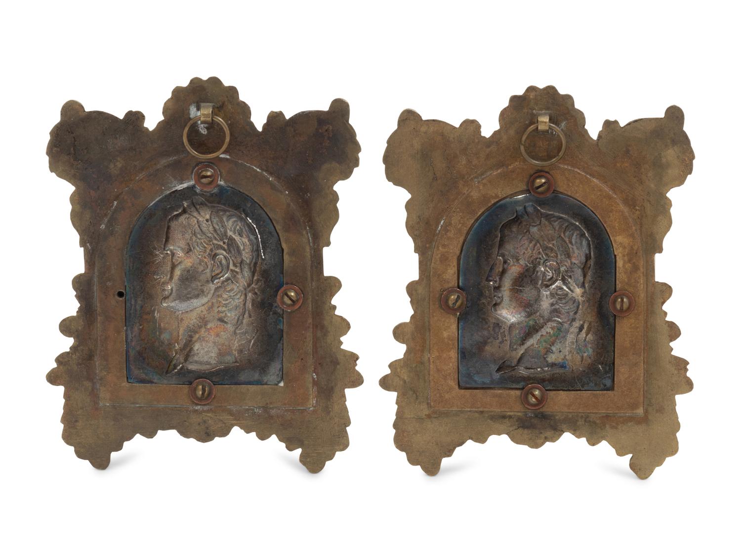 A Pair of Neoclassical Gilt and Silvered Bronze Plaques