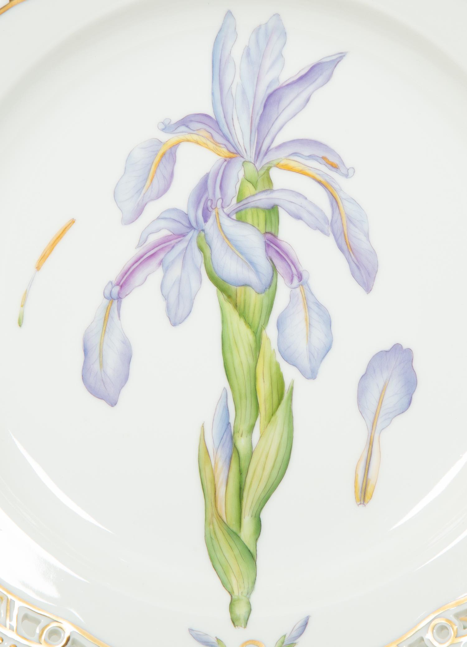 Eight Royal Copenhagen Flora Danica Reticulated Porcelain Dinner Plates
