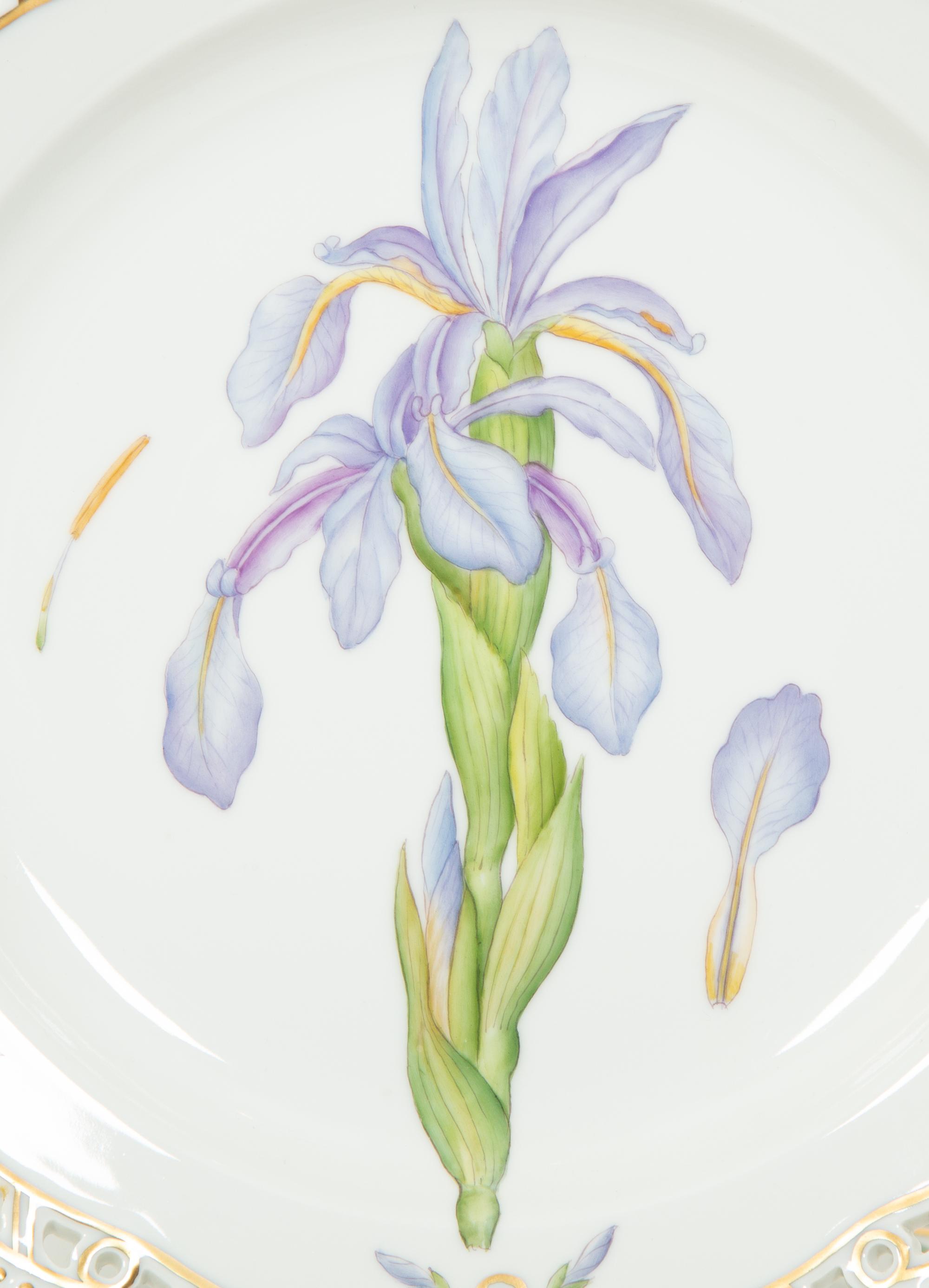 Eight Royal Copenhagen Flora Danica Reticulated Porcelain Dinner Plates