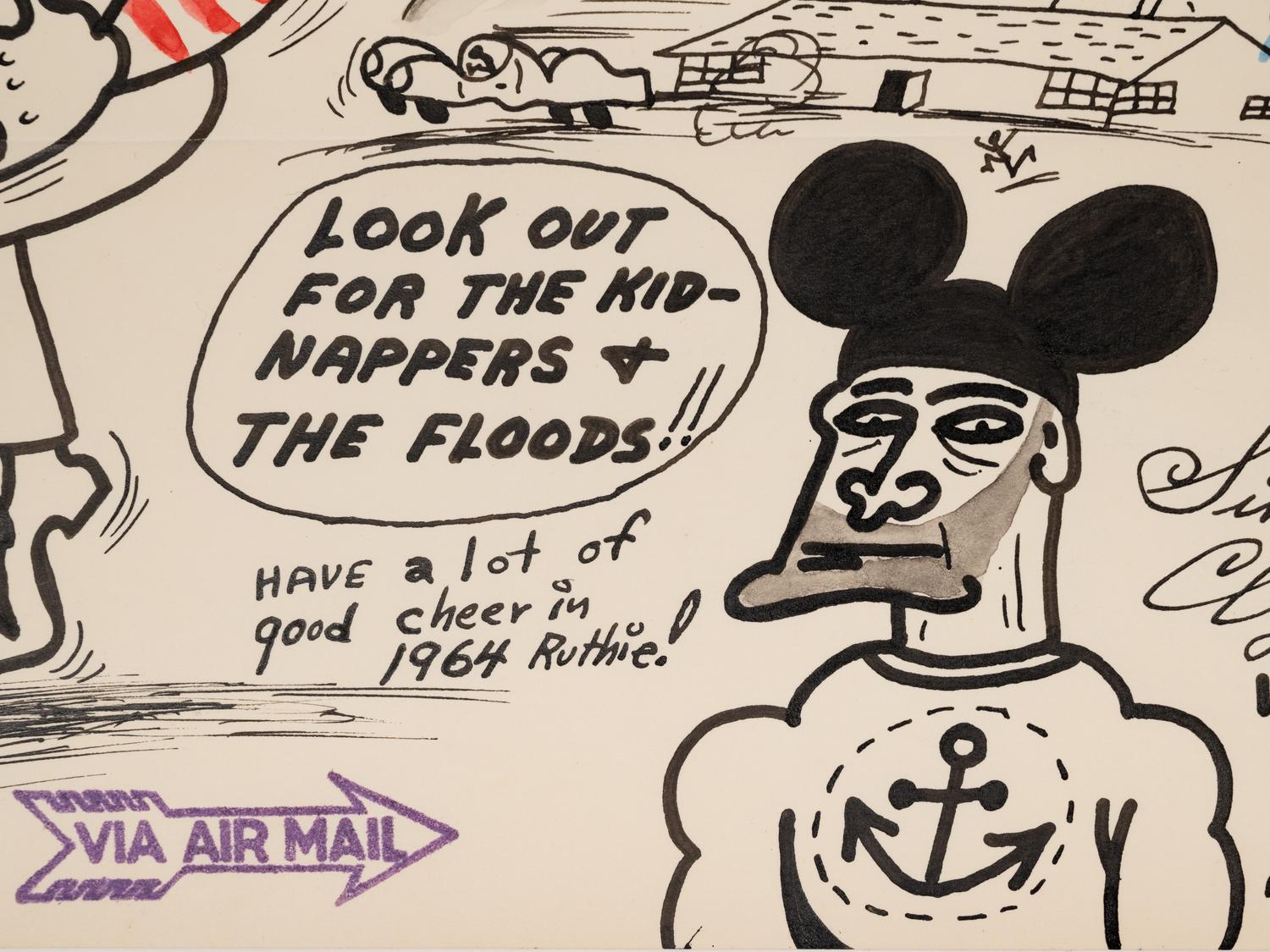 Dear Ruthie... , 1963 (two page letter drawing to the Artist's maternal aunt Ruth Marchant)