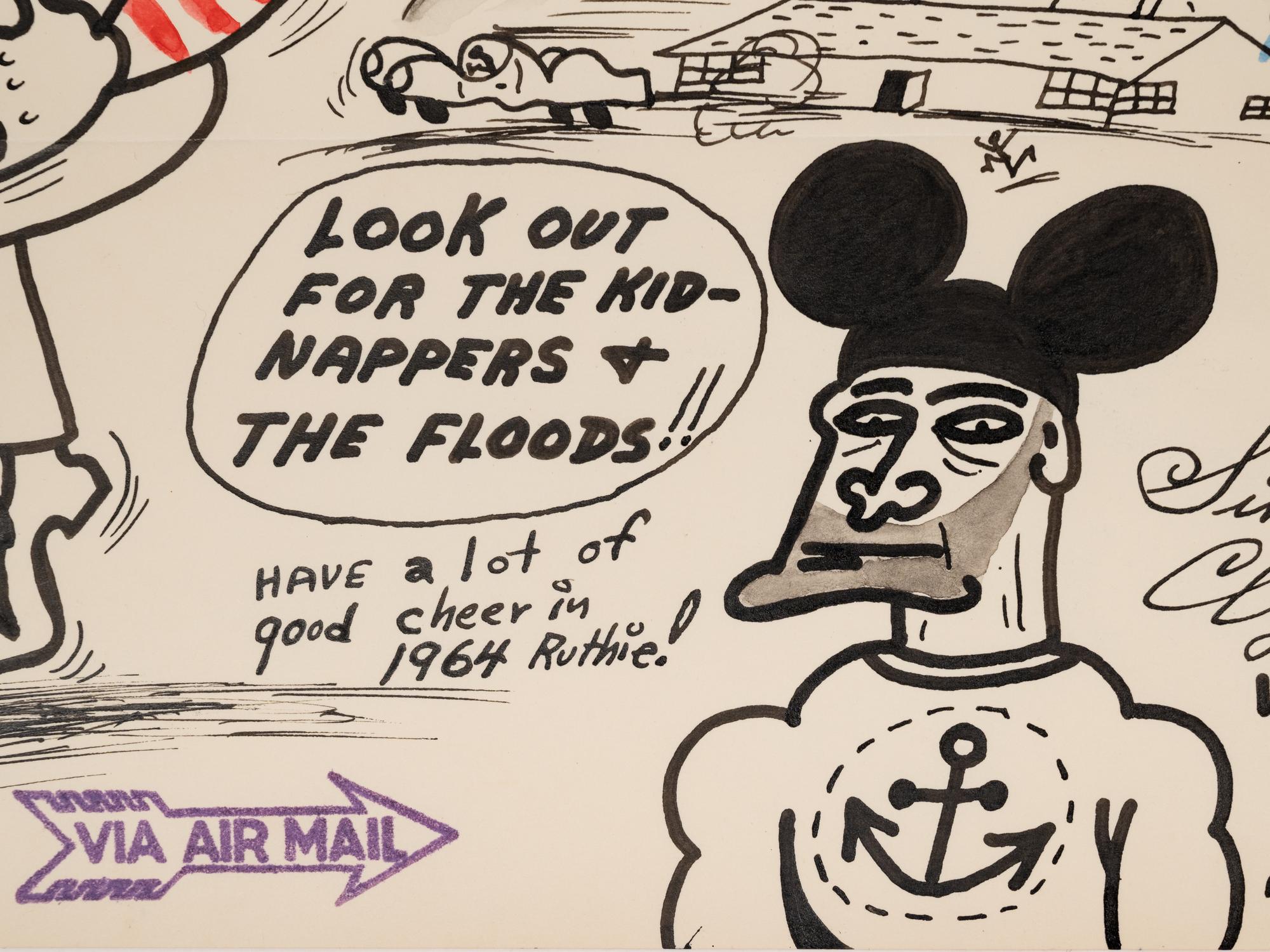 Dear Ruthie... , 1963 (two page letter drawing to the Artist's maternal aunt Ruth Marchant)