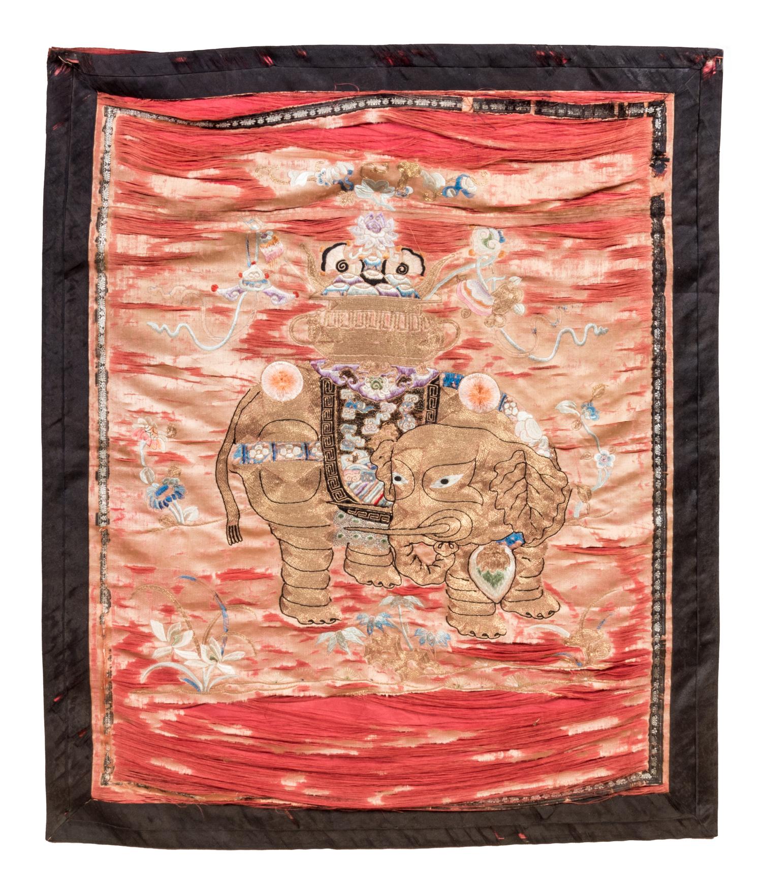 An Embroidered Silk Panel 26 1/4 x 22 inches (image). — LATE QING DYNASTY