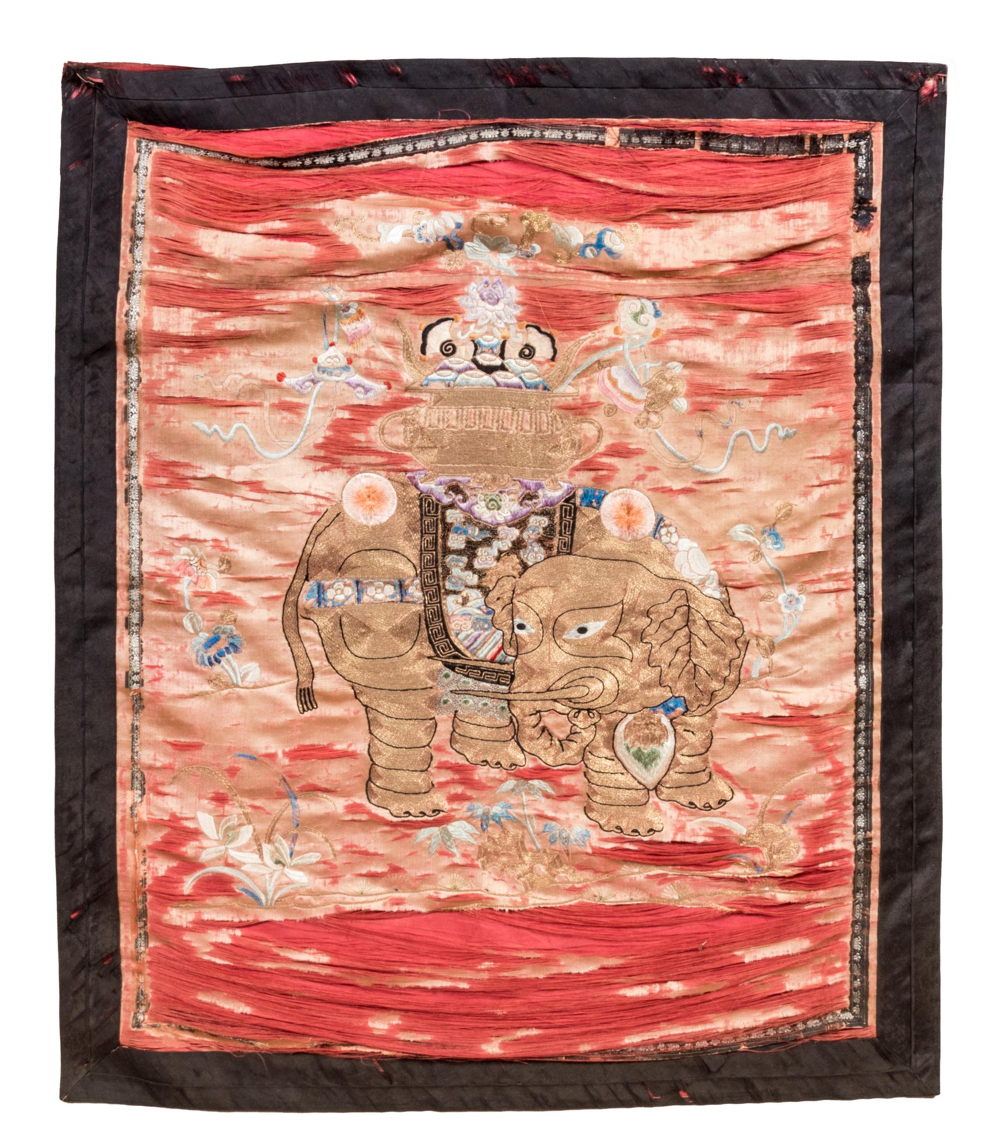 An Embroidered Silk Panel 26 1/4 x 22 inches (image). — LATE QING DYNASTY