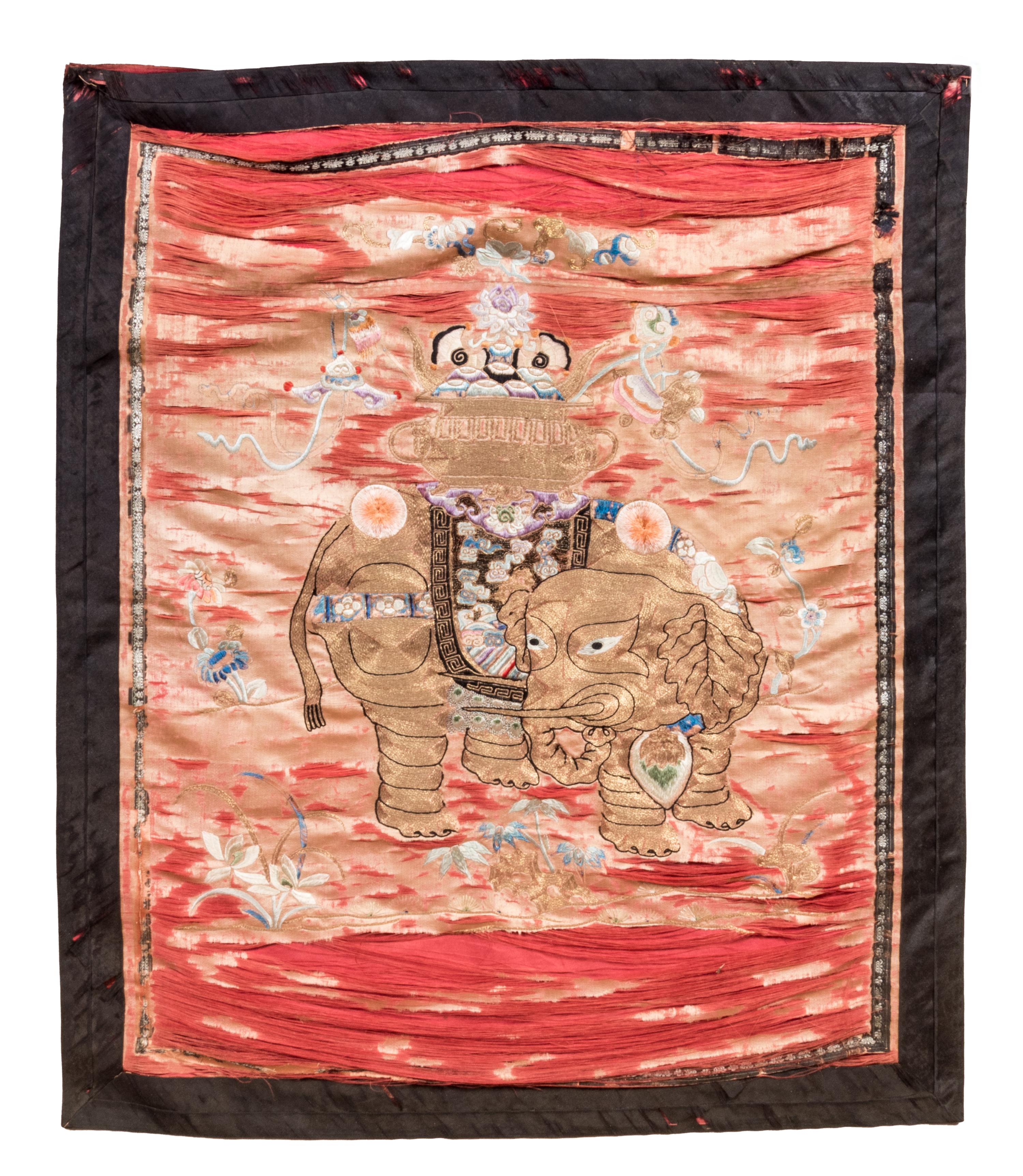 An Embroidered Silk Panel 26 1/4 x 22 inches (image). — LATE QING DYNASTY