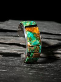 Sterling Silver and Cobblestone Inlay Cuff Bracelet