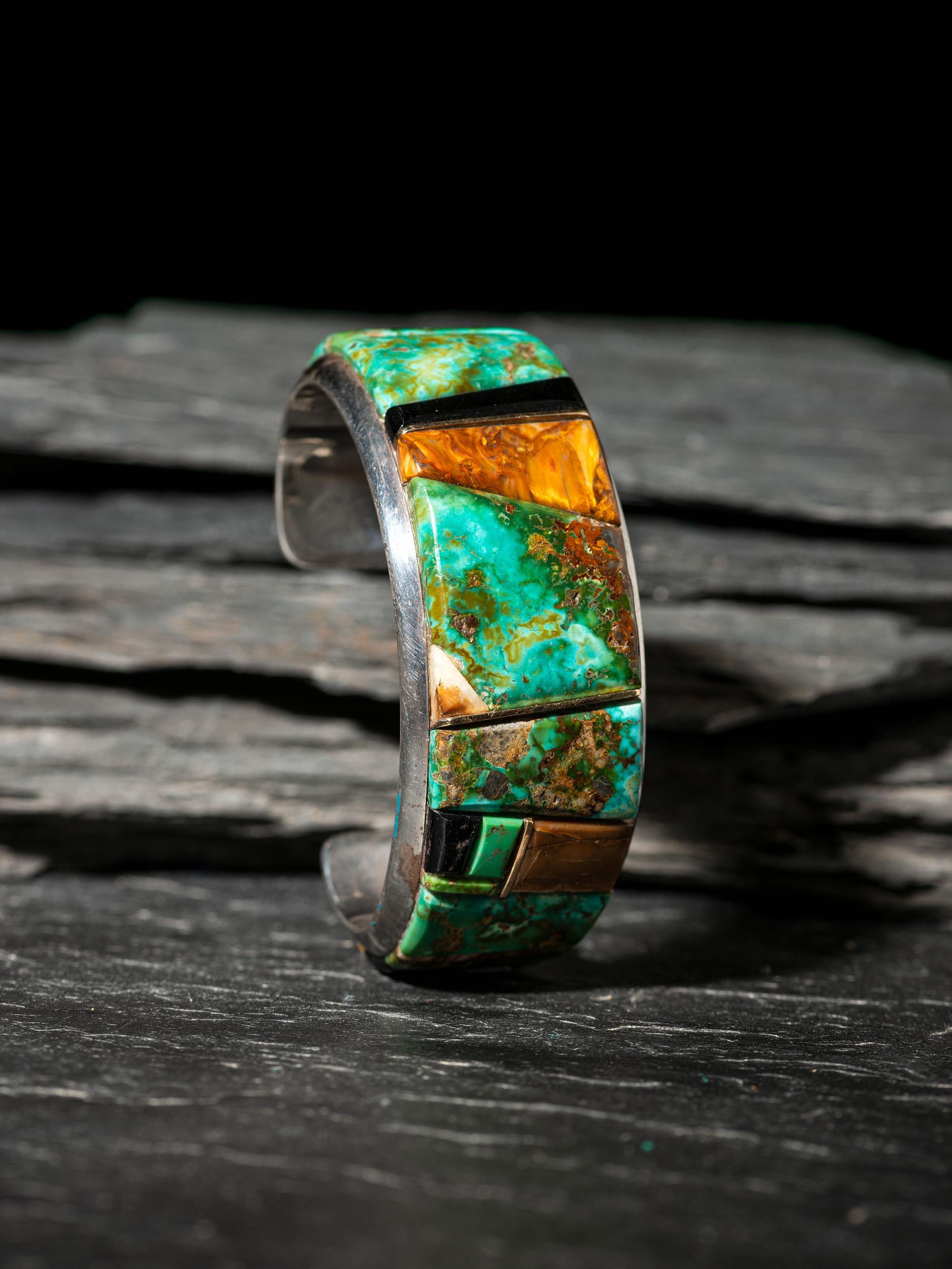 Sterling Silver and Cobblestone Inlay Cuff Bracelet
