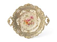 An English Porcelain Polychrome-Painted and Parcel-Gilt Compote