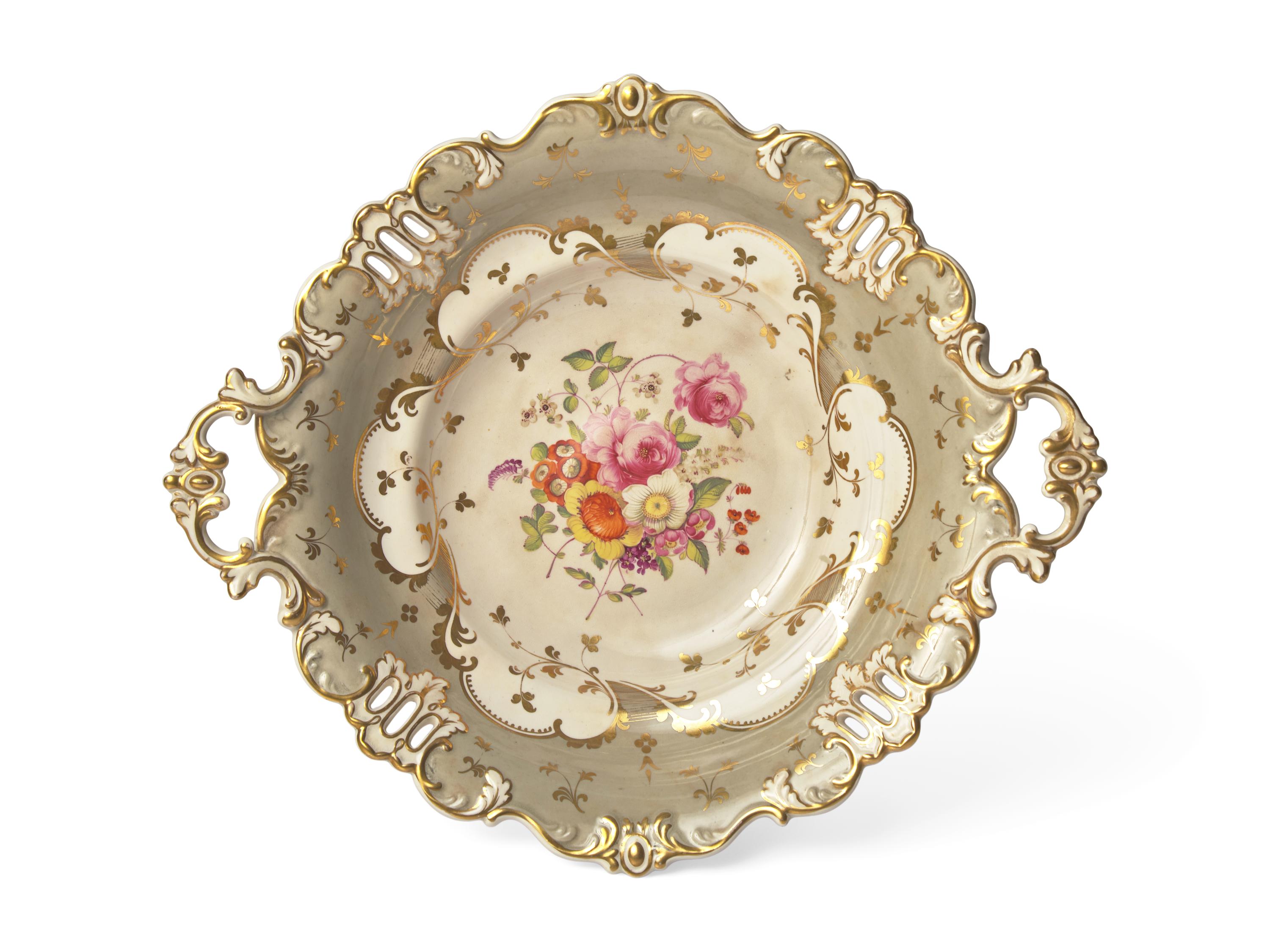 An English Porcelain Polychrome-Painted and Parcel-Gilt Compote