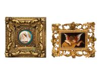 Two Continental Porcelain Plaques in Giltwood Frames