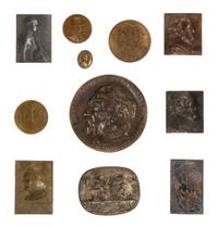 A Collection of Continental Bronze and Metal Roundels and Plaques, Diameter of largest 6 1/2 inches.