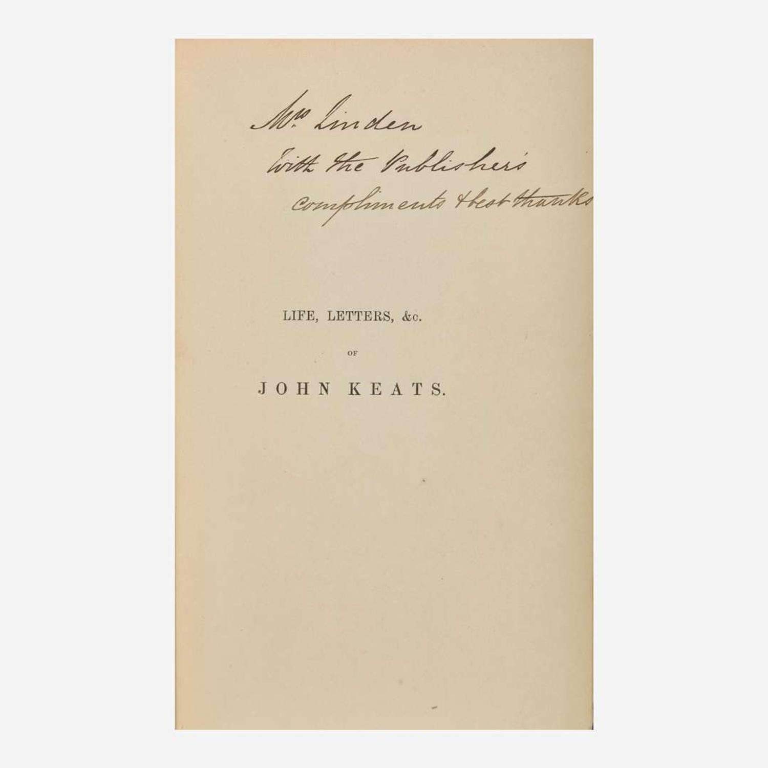 [Literature] [Keats, John] [Brawne, Fanny]: Life, Letters, and Literary Remains of John Keats
