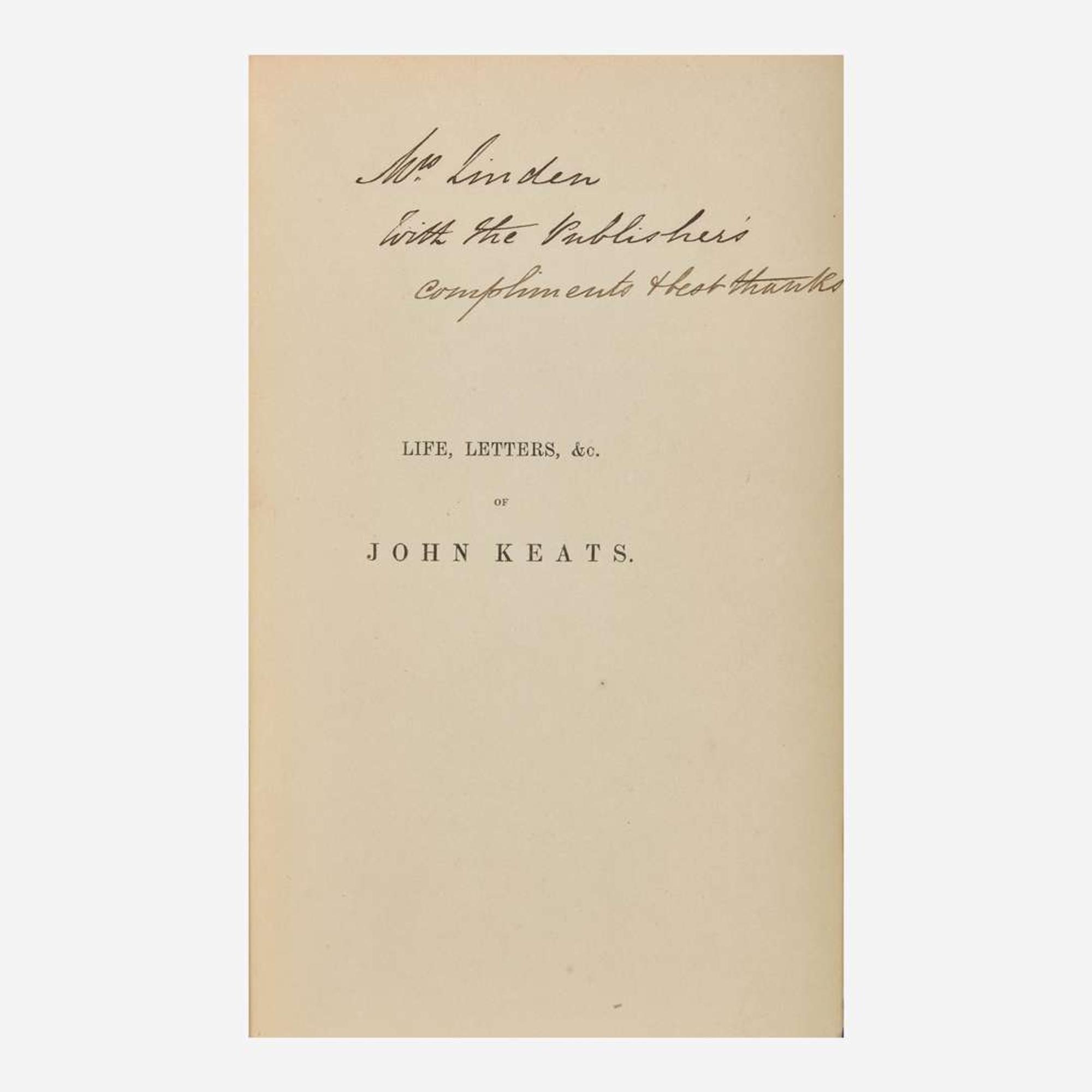 [Literature] [Keats, John] [Brawne, Fanny]: Life, Letters, and Literary Remains of John Keats