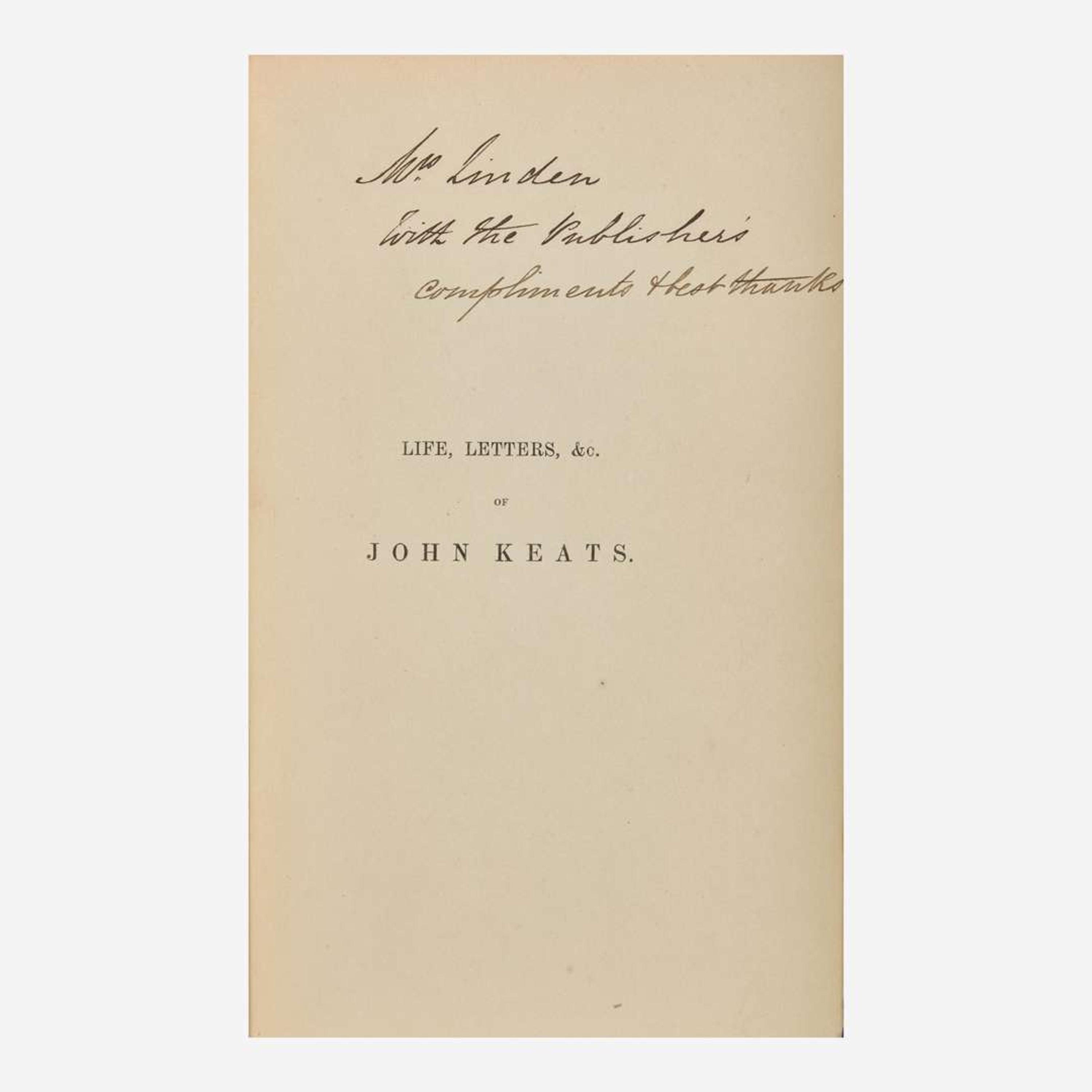 [Literature] [Keats, John] [Brawne, Fanny]: Life, Letters, and Literary Remains of John Keats