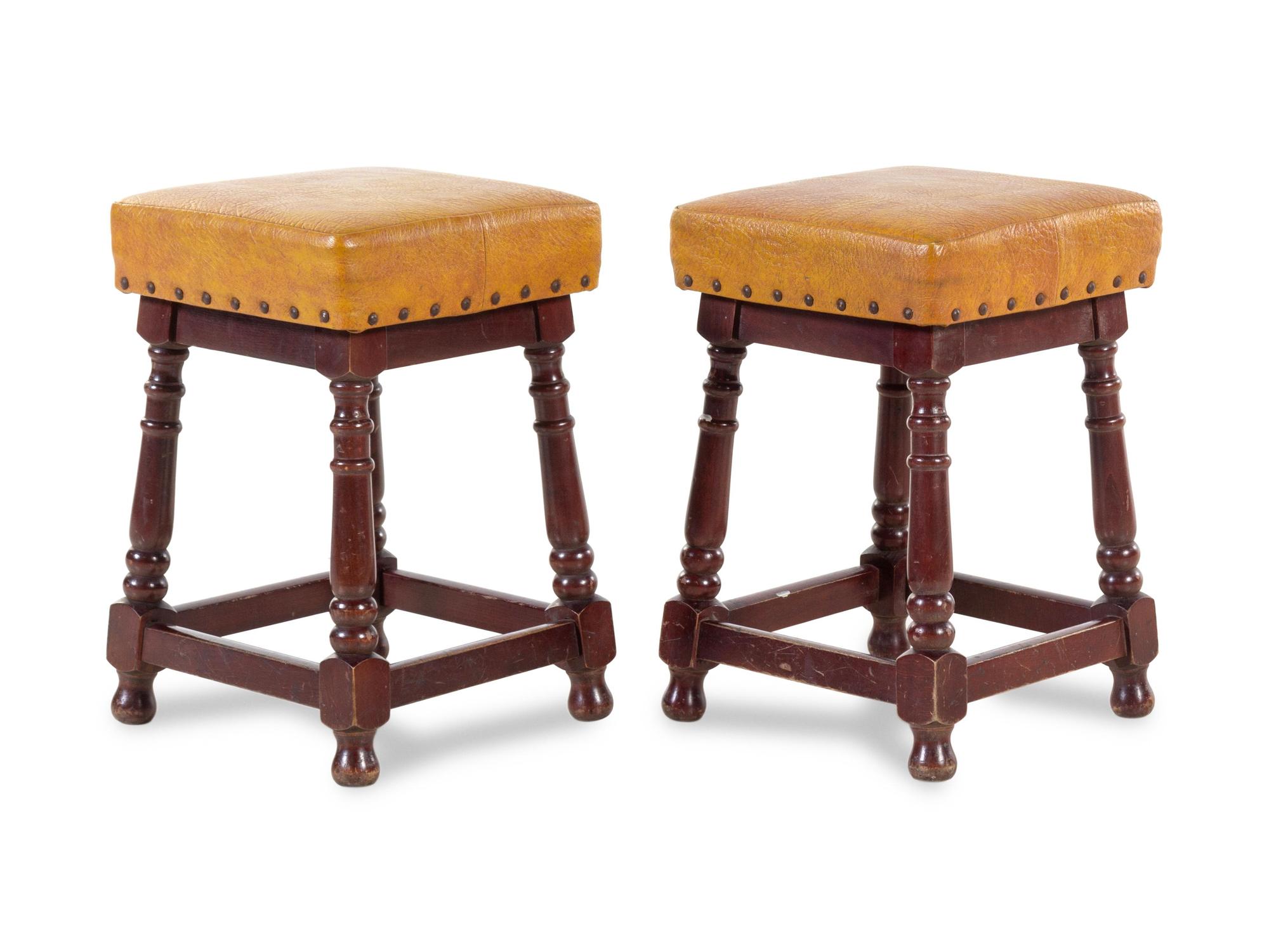 A Pair of Faux Leather-Upholstered Stools