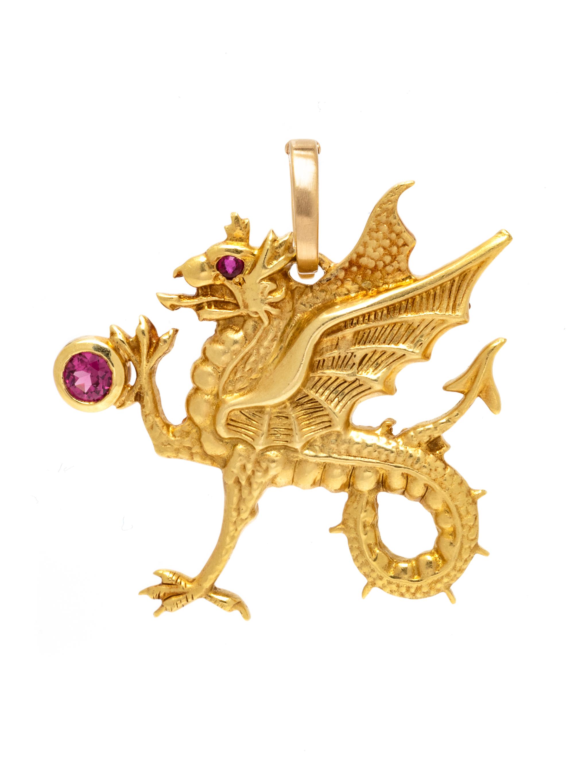 An 18 Karat Yellow Gold and Gemstone Dragon Pendant, Frederica,