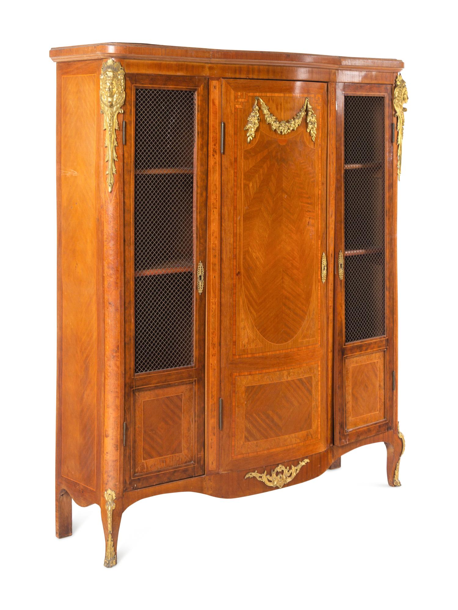 A Pair of Louis XV Style Gilt Bronze-Mounted Parquetry Bibliothèques