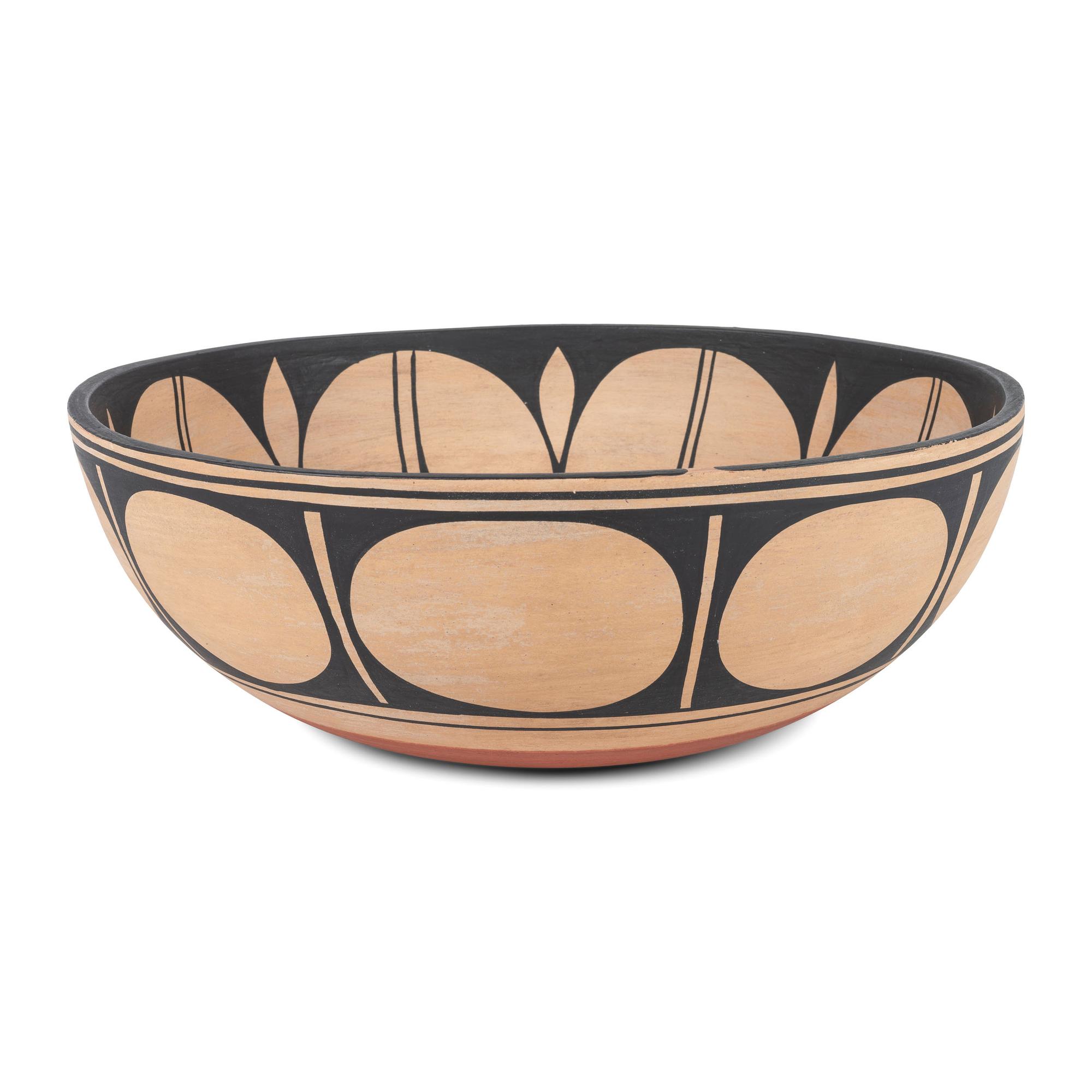 Large Pottery Bowl, with Floral Design