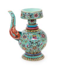 A Chinese Famille Rose Porcelain Bumpa-Form Ewer Height 7 1/4 inches. — 20TH CENTURY