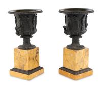 A Pair of French Marble and Bronze Campagna Urns