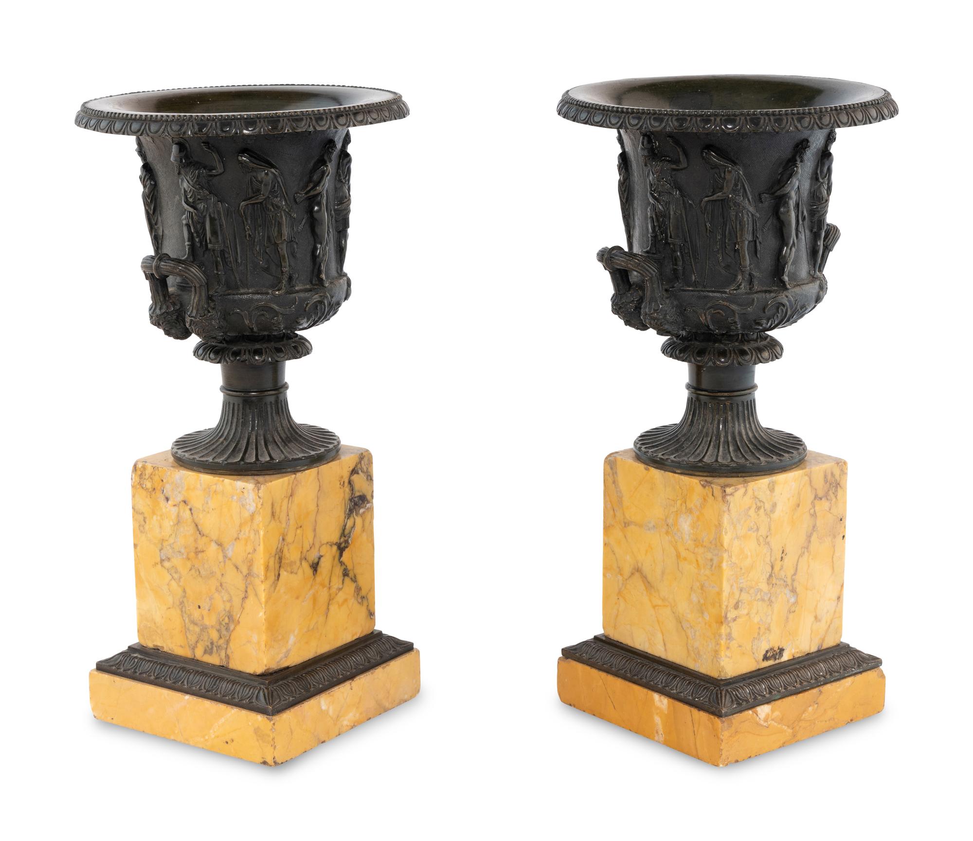 A Pair of French Marble and Bronze Campagna Urns